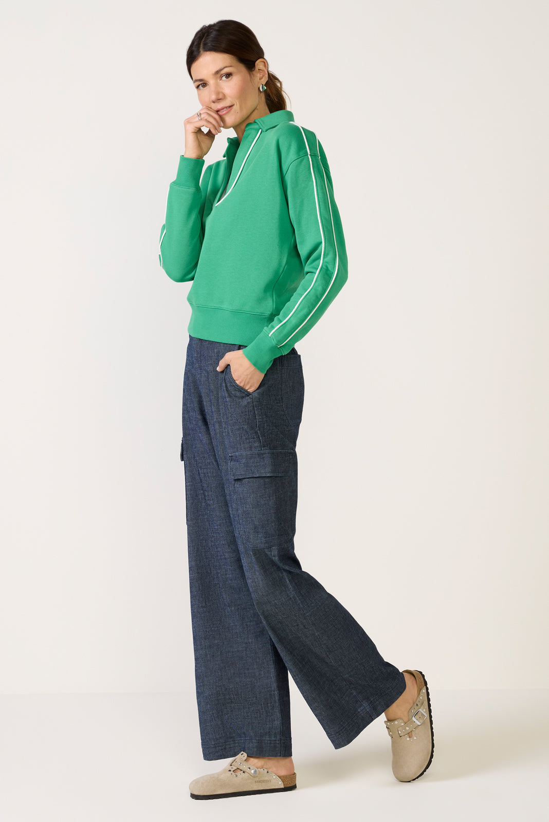 Elsie Piped Polo Sweatshirt