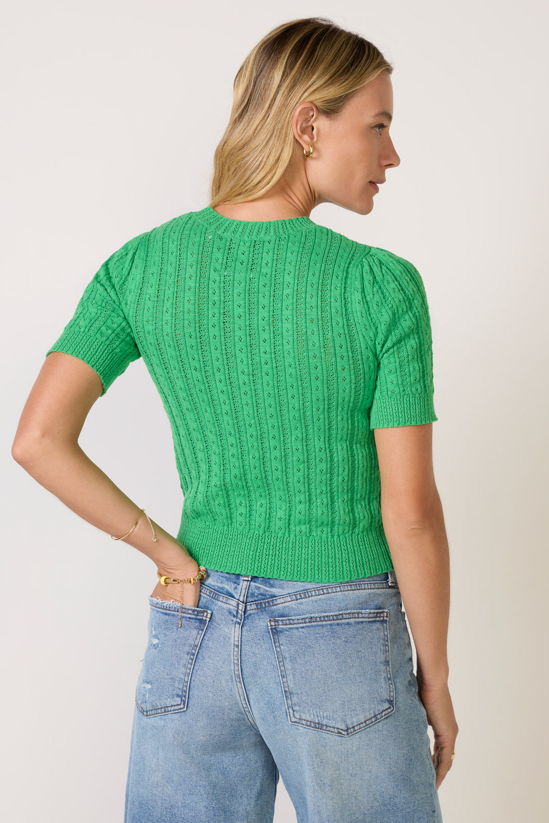 Arden Pointelle Puff Sleeve Pullover