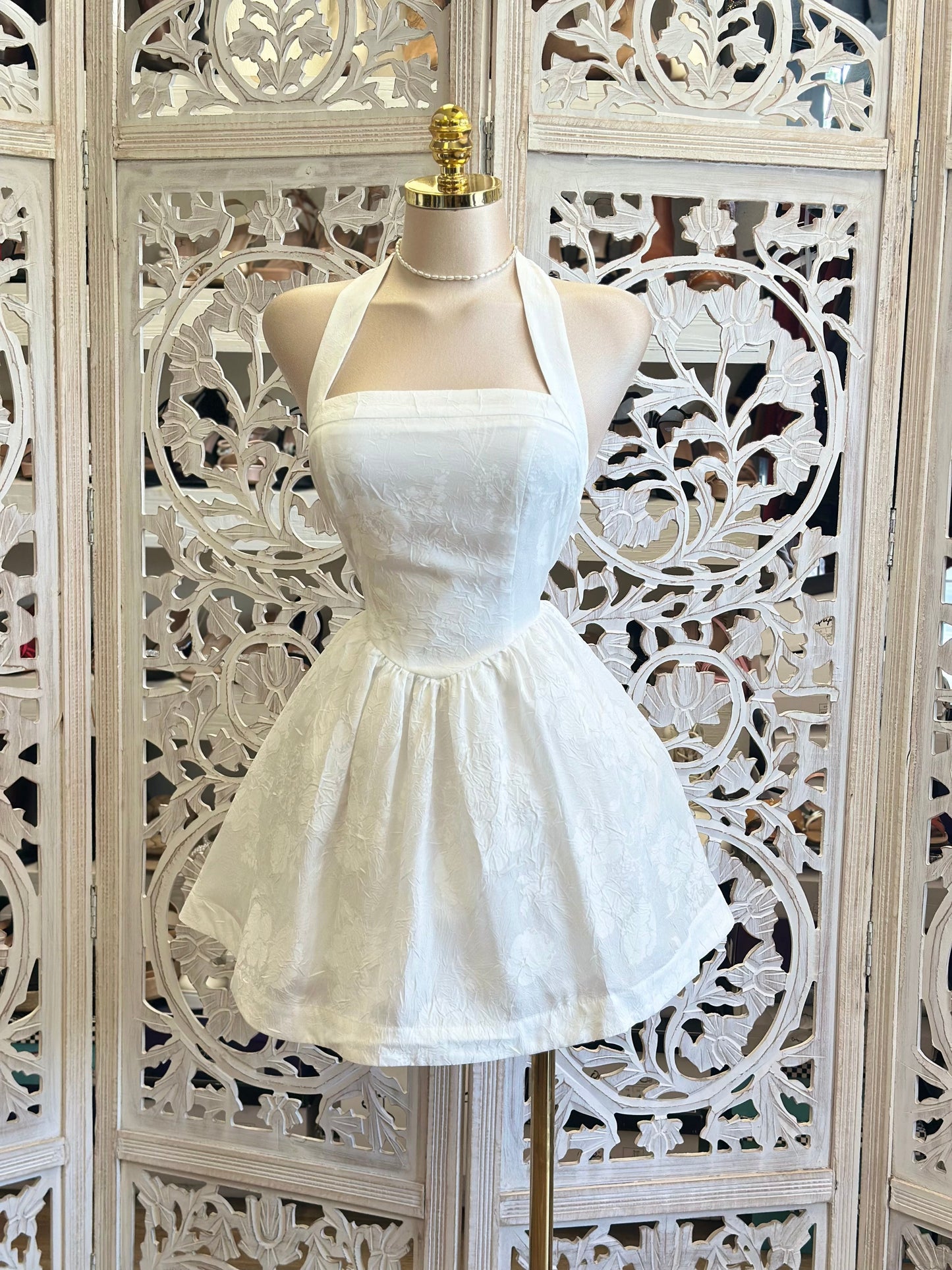 Backless Puff Mini Ivory Dress -Estira, Stretchy