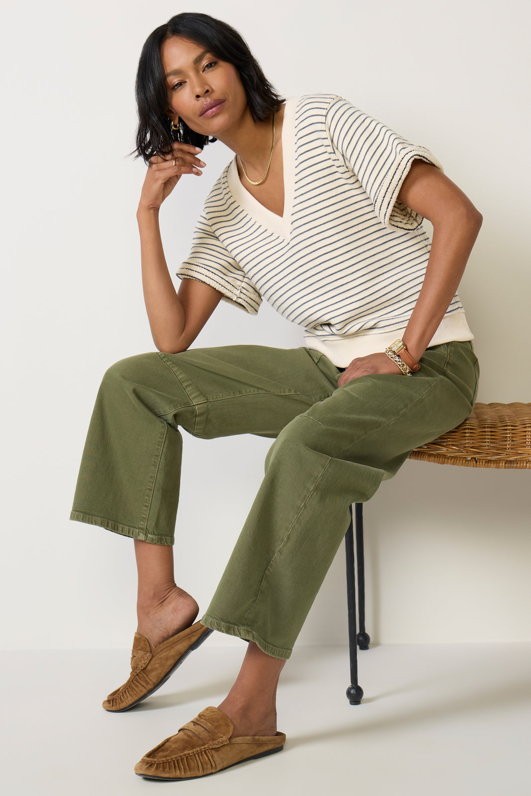 Briggs Stripe V Neck Sweatshirt