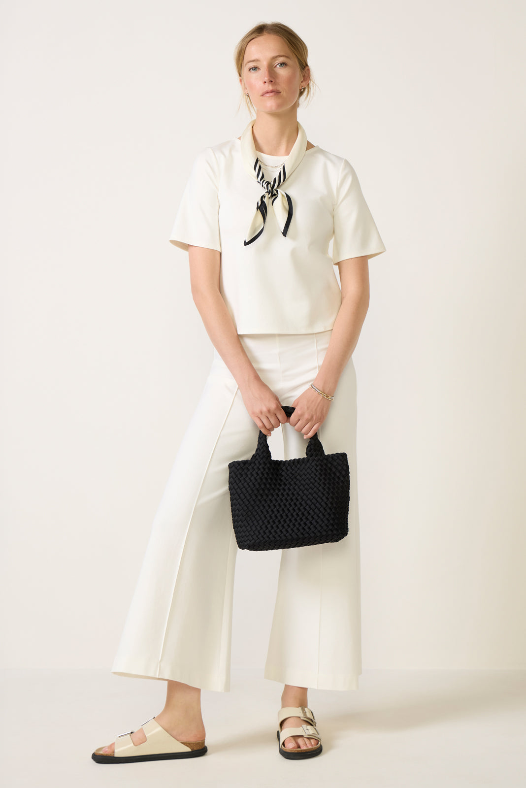 Cropped Ponte Knit Wide Leg Pant