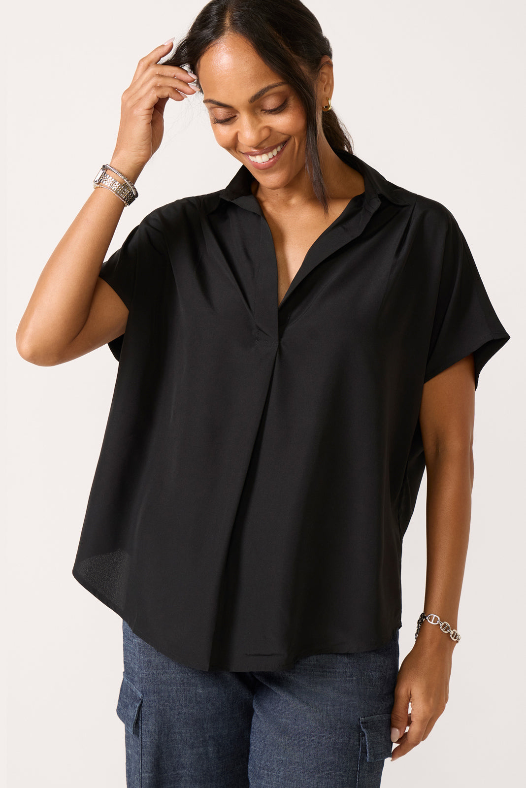 Crepe Short Sleeve Popover