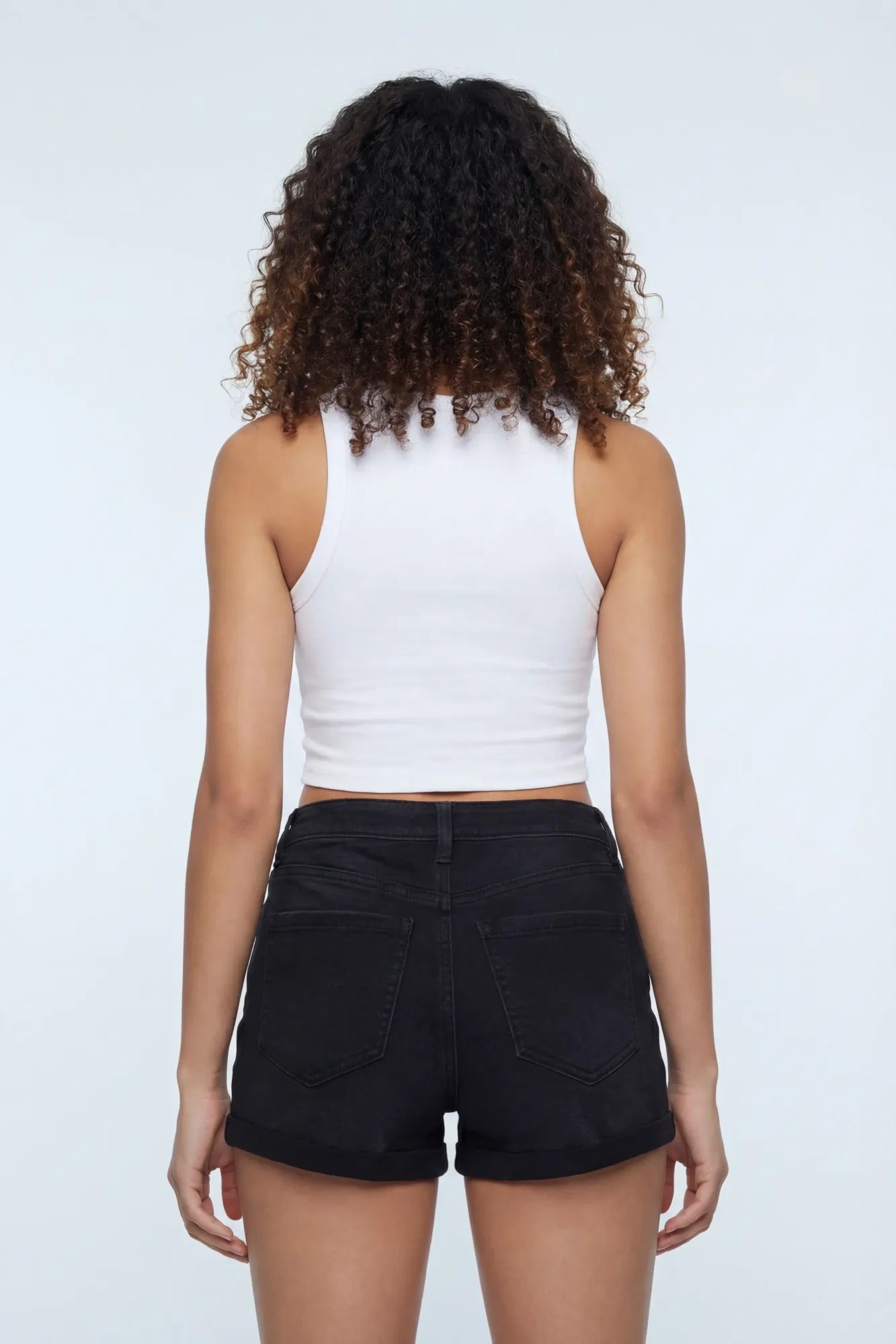Stretch High Rise Black Denim Short
