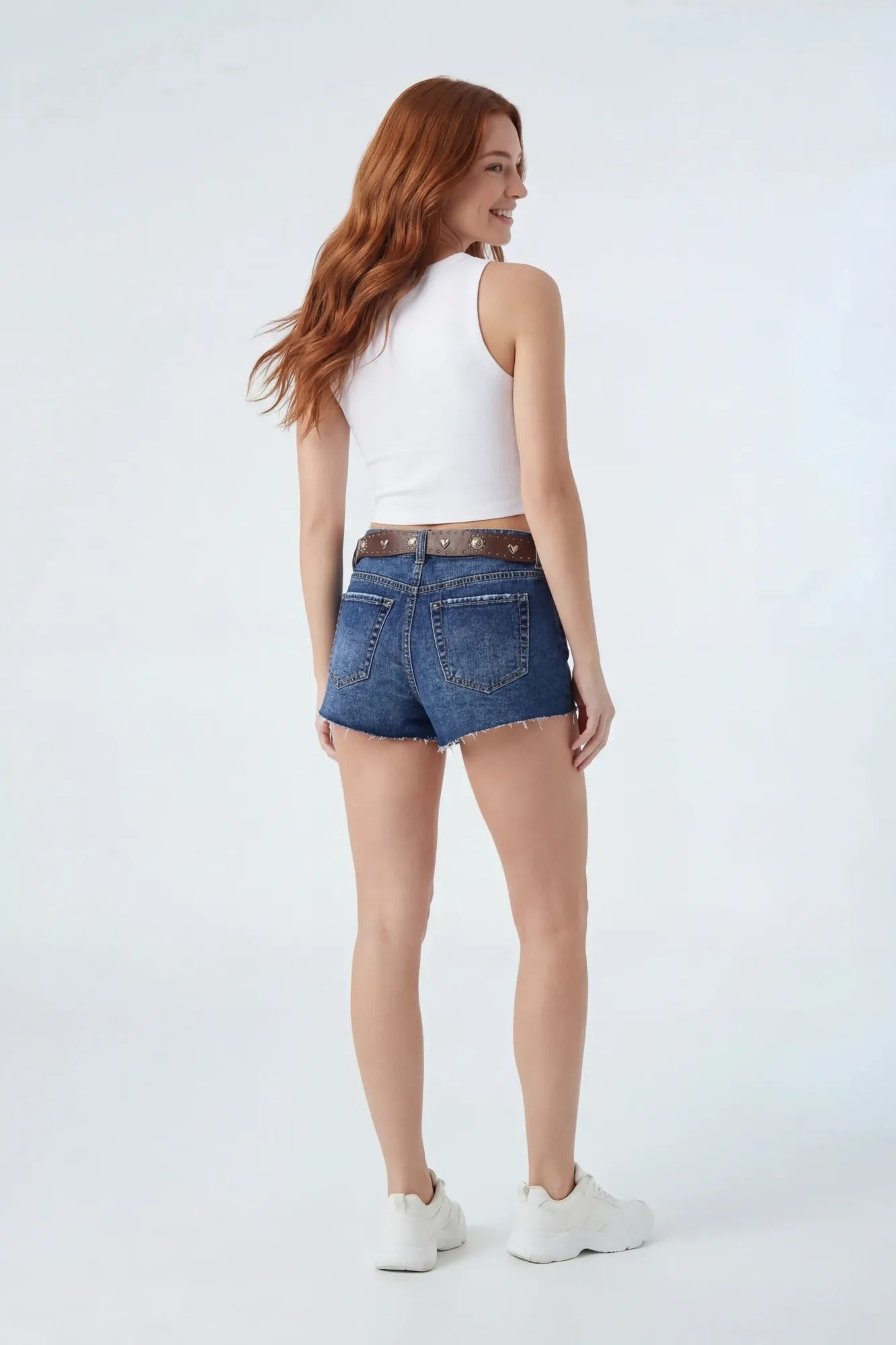 Ripped Denim Short with Belt