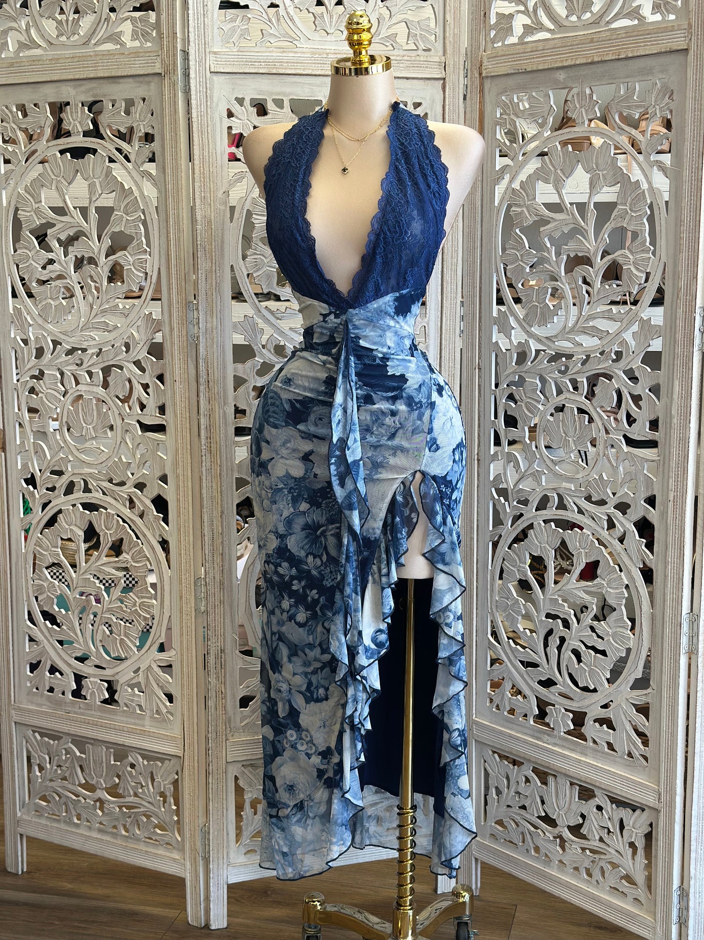 Ocean Blue Printed Dress- Stretchy, Estira