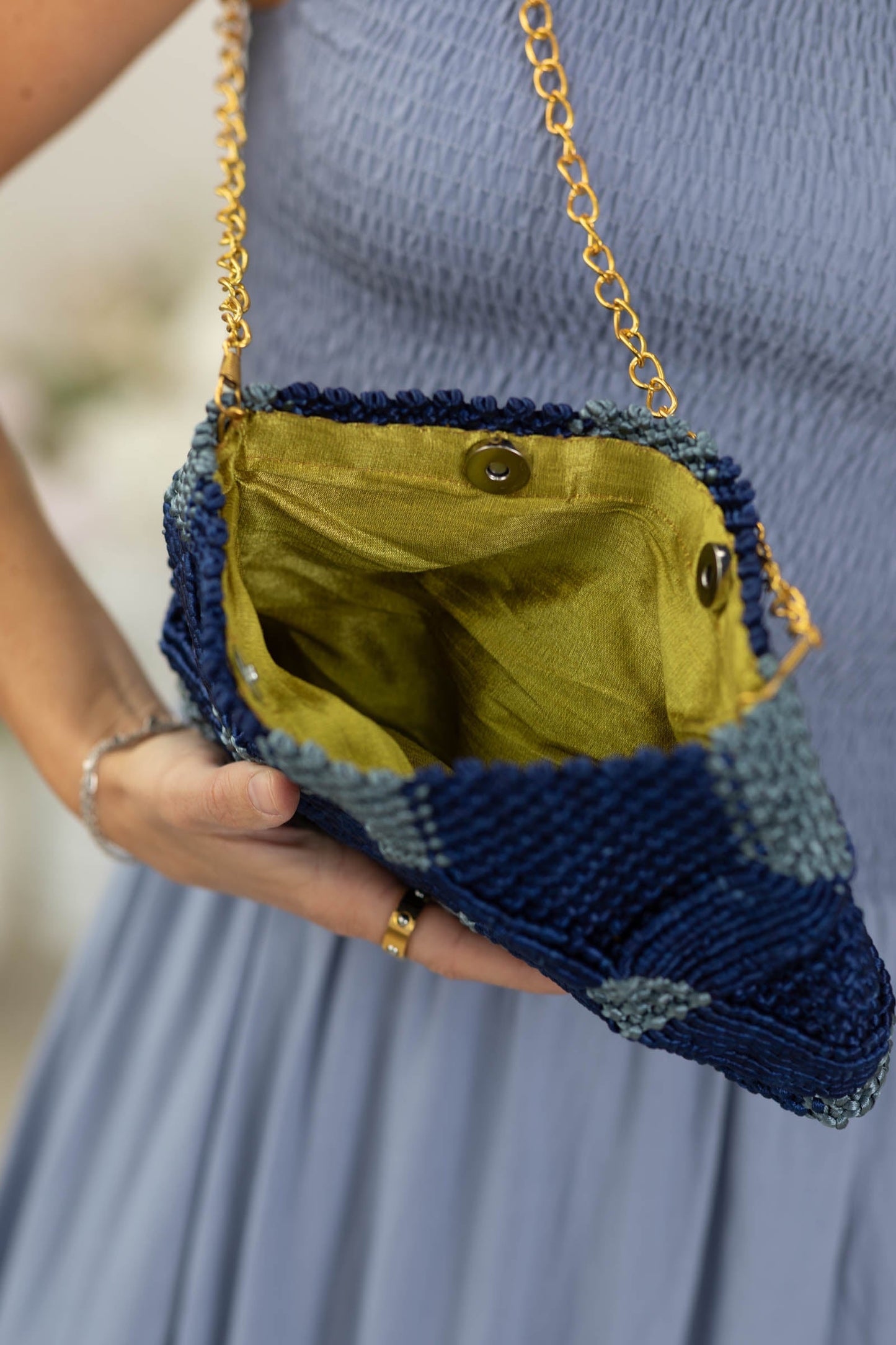 Blue And Dusty Blue Handmade Macrame Clutch