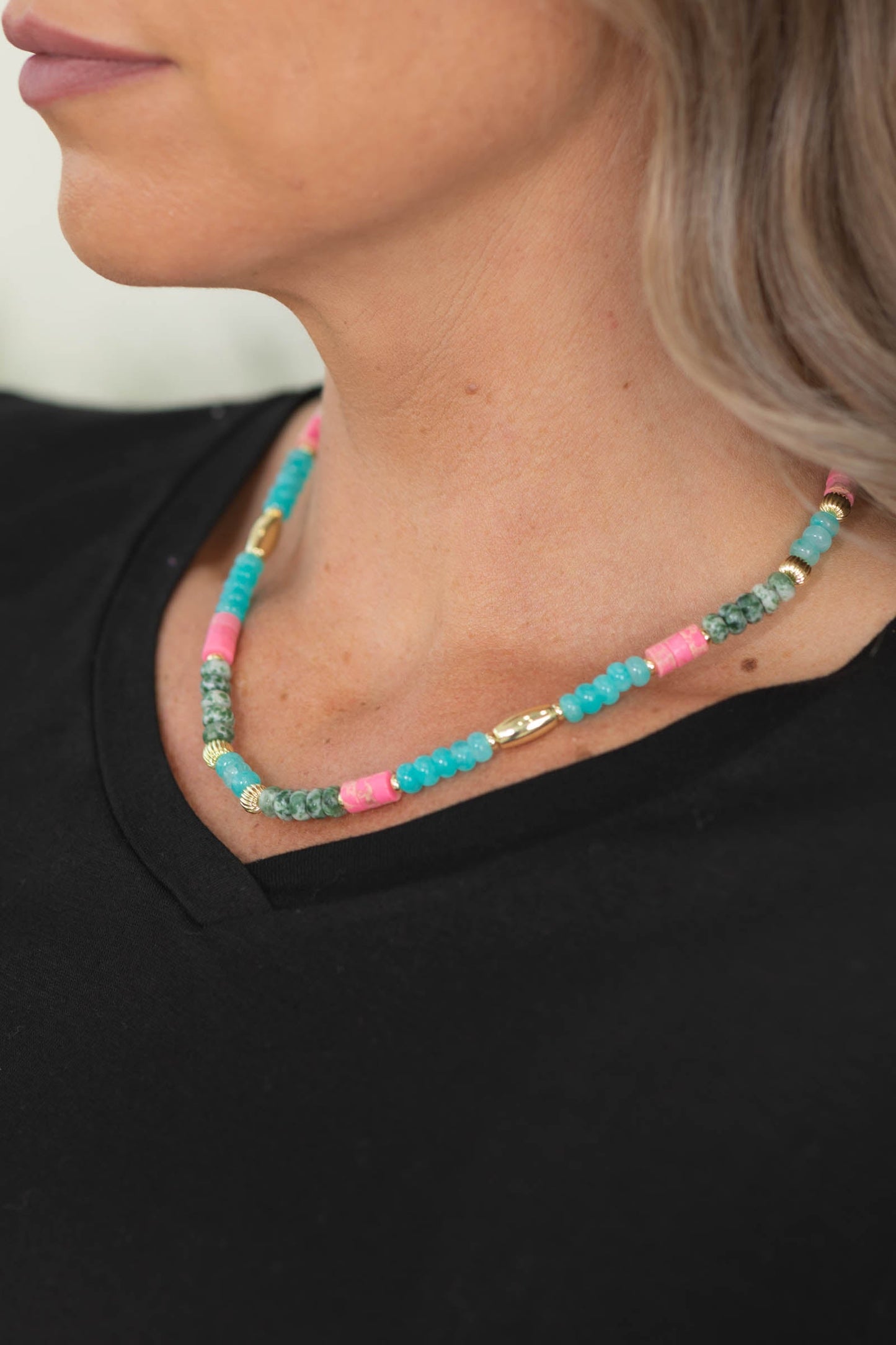 Aqua Tile Gemstone Necklace