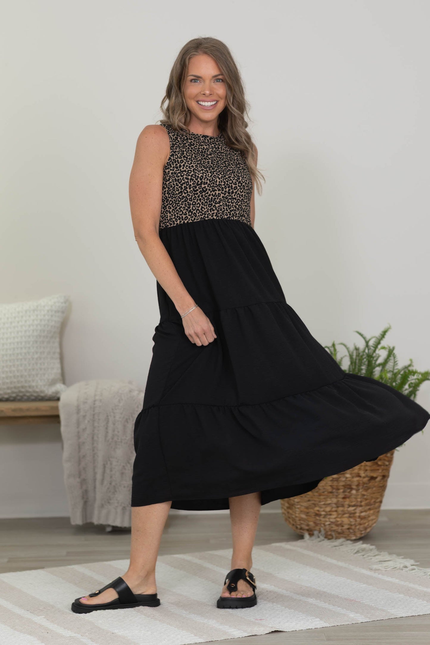 Black And Leopard Knit Tank Dress