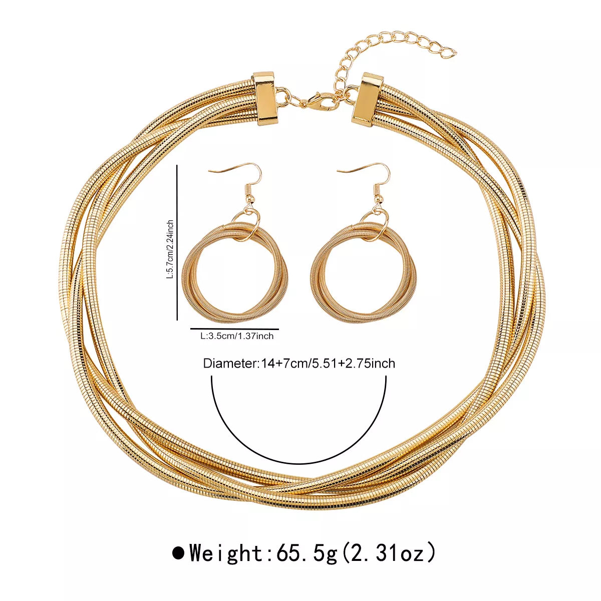 Multi-Layered Earrings and Necklace Jewelry Set
