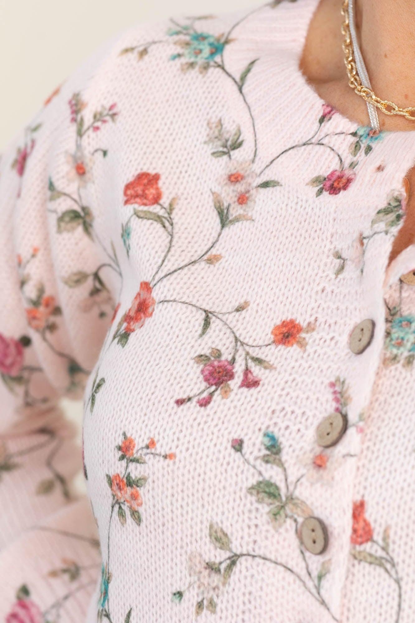 Blush Floral Print Button Front Sweater Cardigan