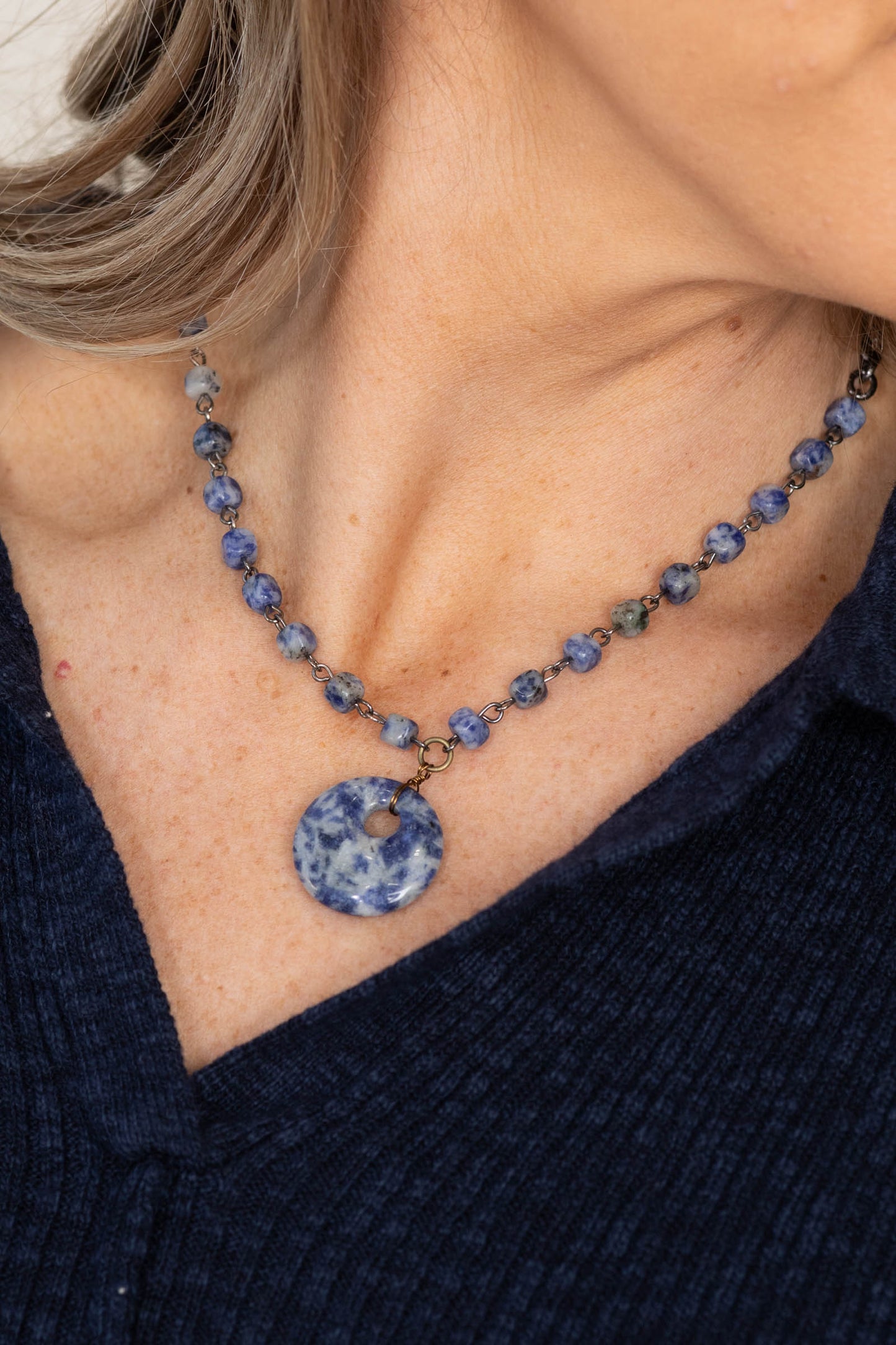 Blue Natural Stone Pendant Necklace