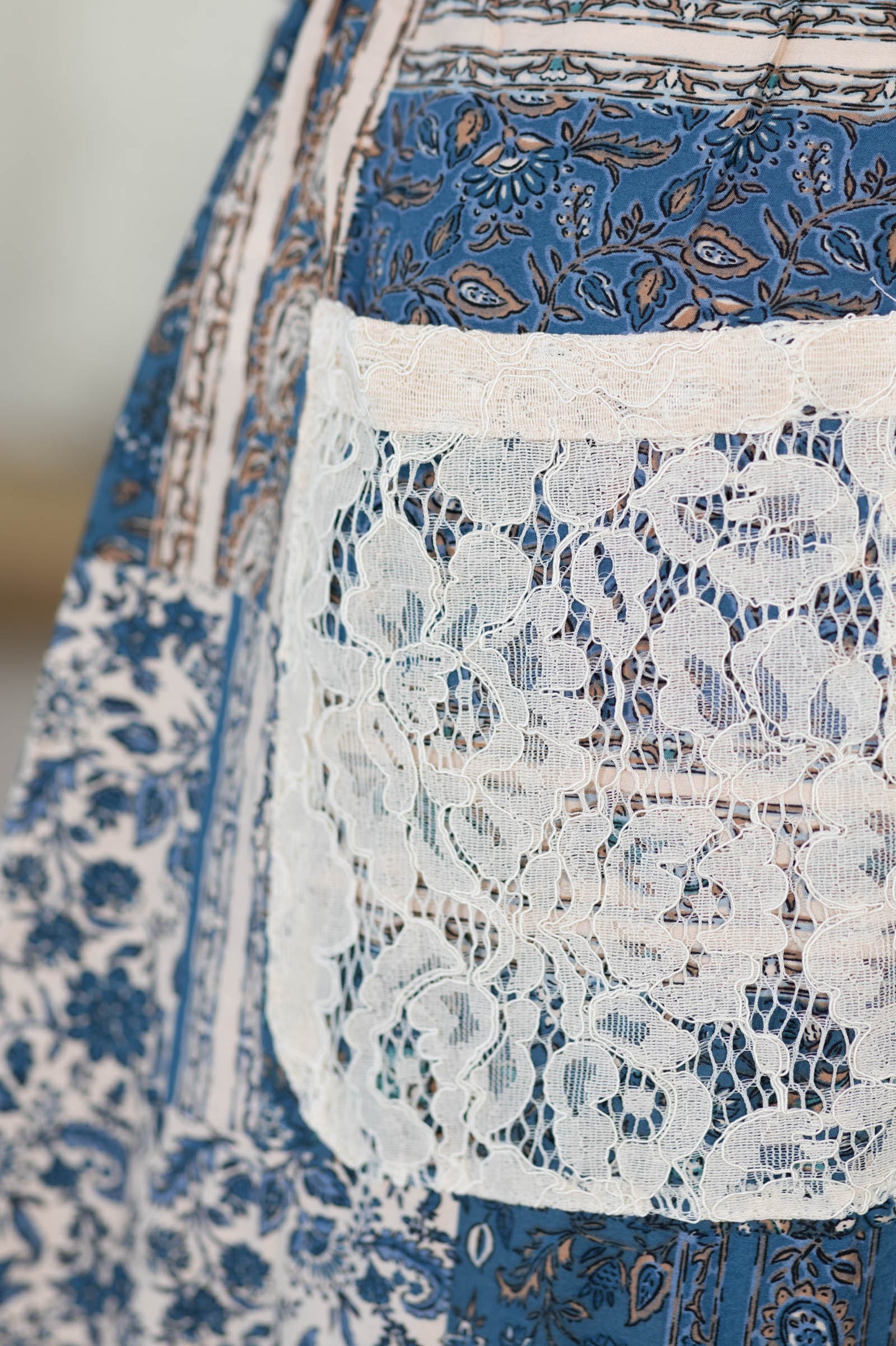 Blue Lace Patchwork Tie Detail Balloon Pants