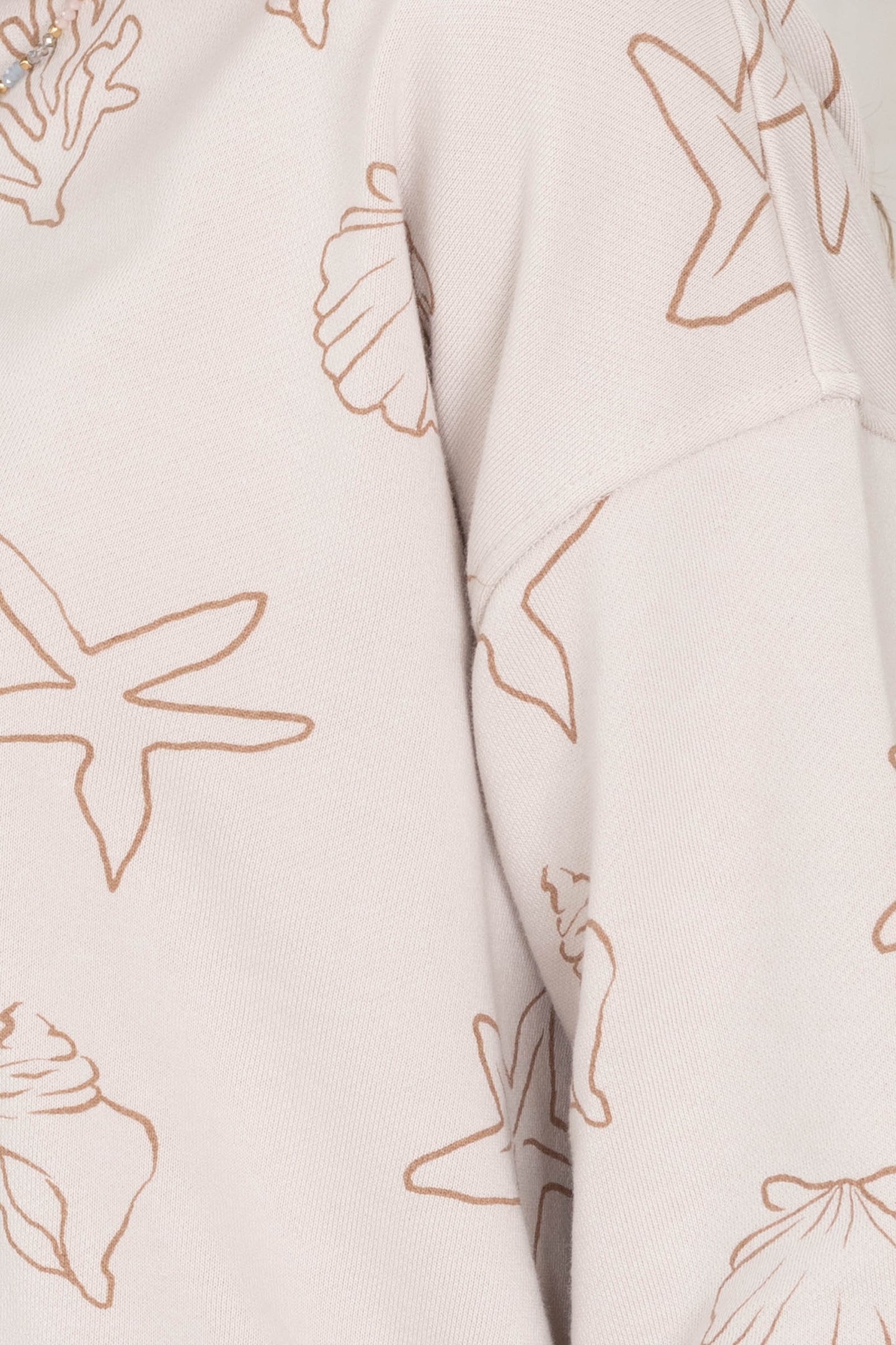 Beige Sea Print Crewneck Knit Top