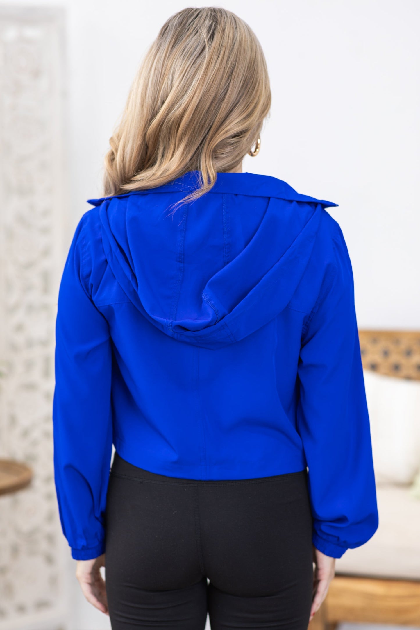 Blue Hooded Jacket With Drawstring