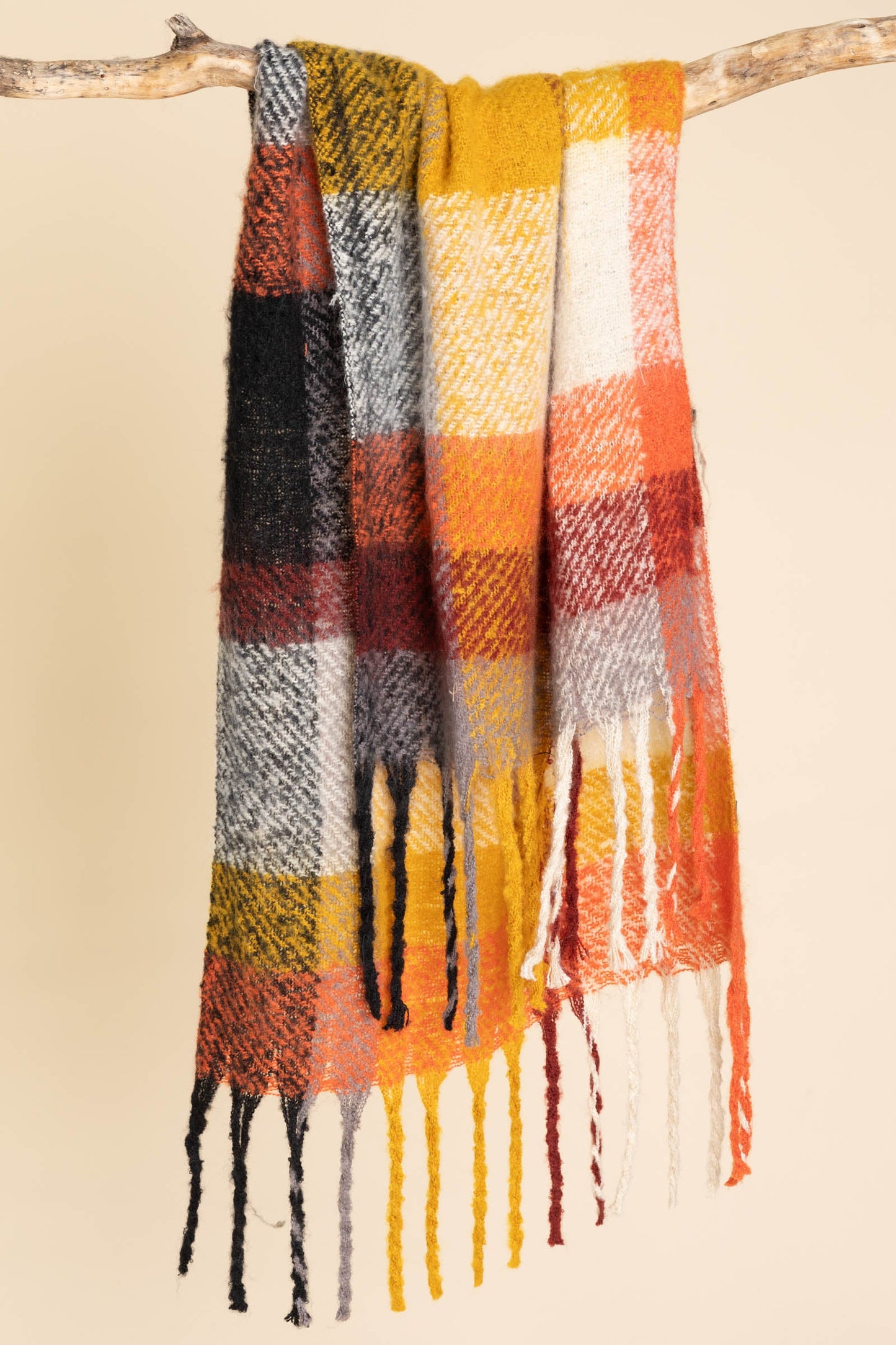 Autumn Plaid Cozy Scarf With Fringe