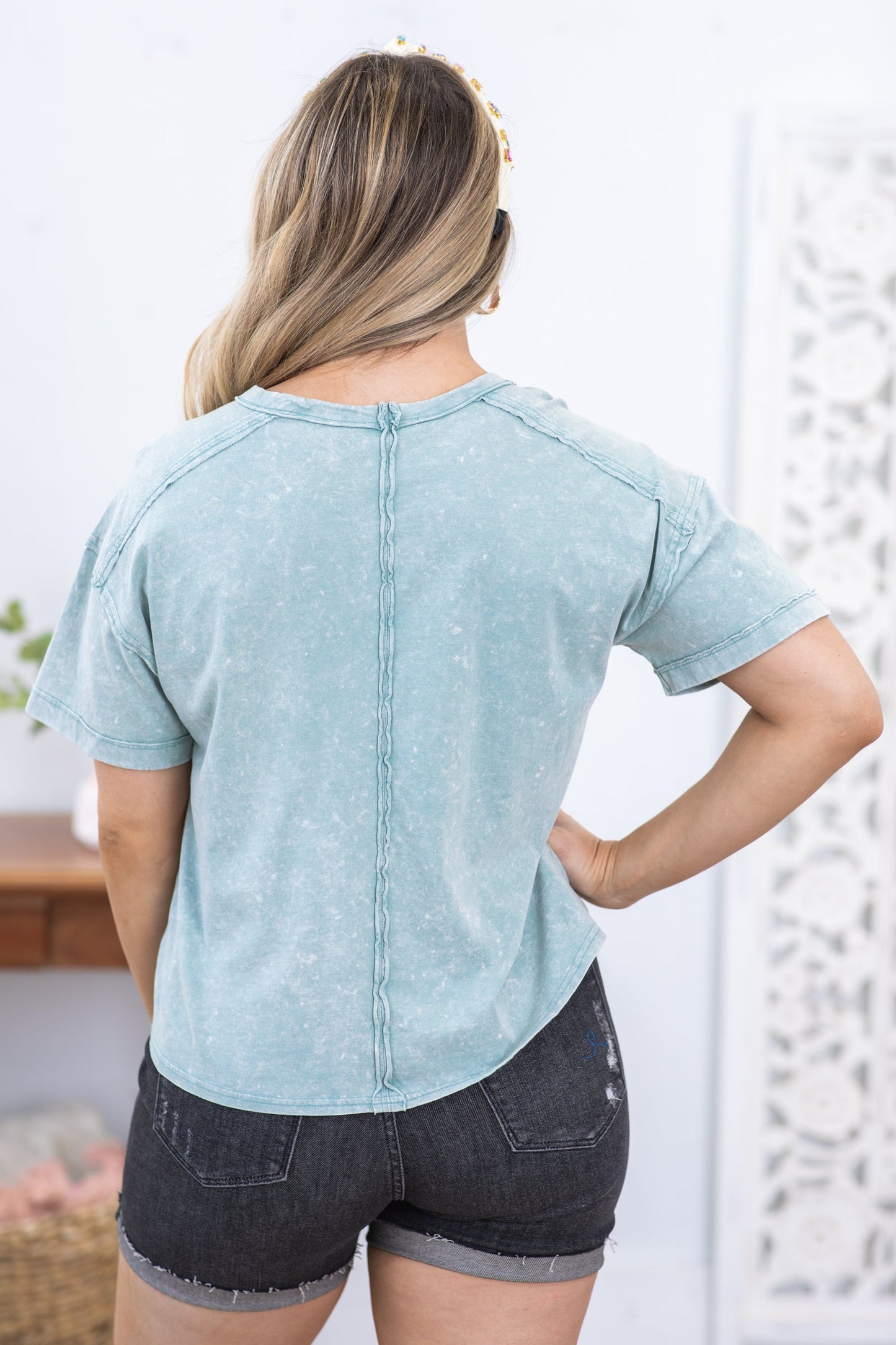 Ash Short Sleeve Washed Knit Pocket Tee