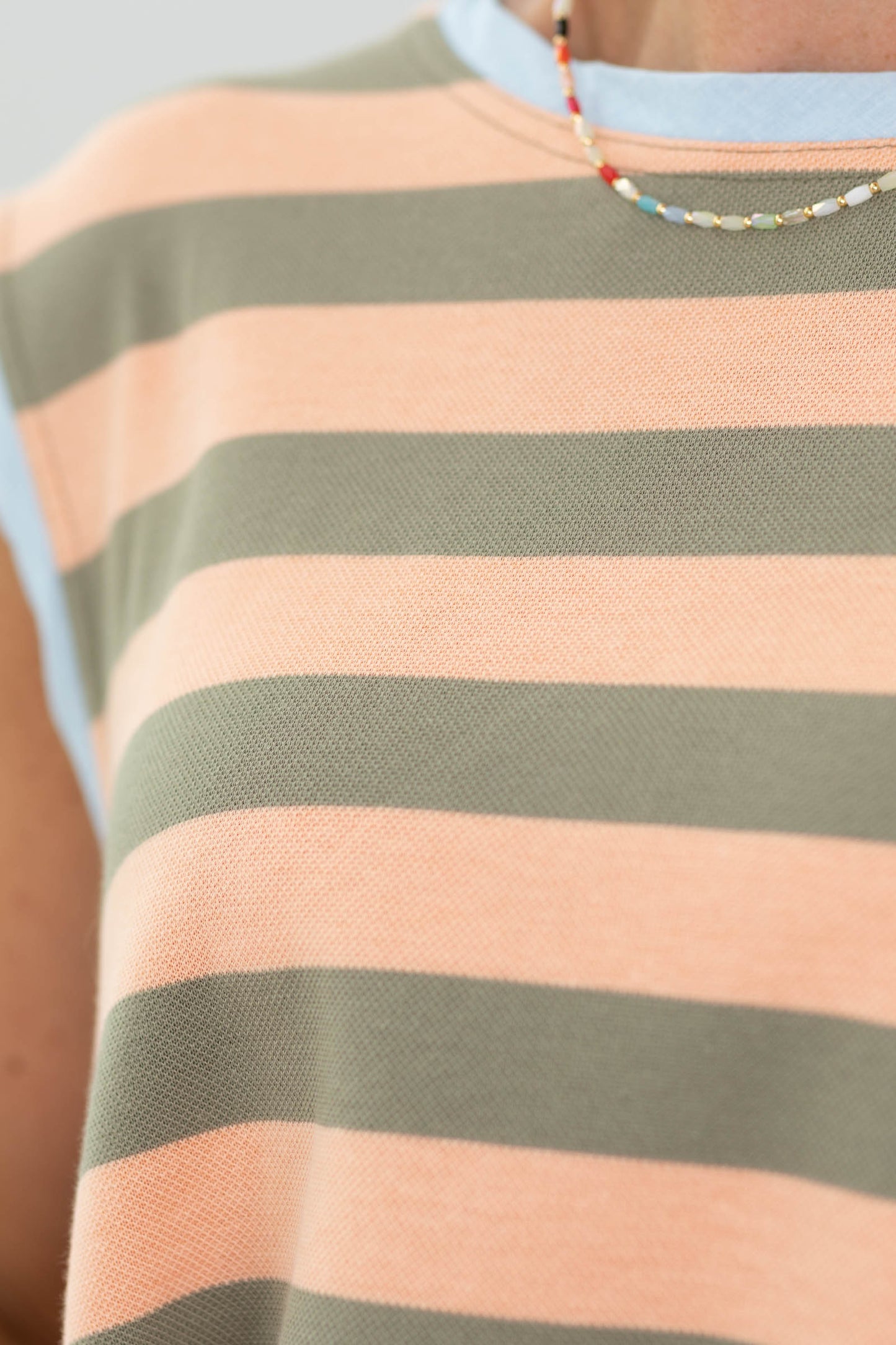 Apricot And Olive Stripe High Low Tank Top