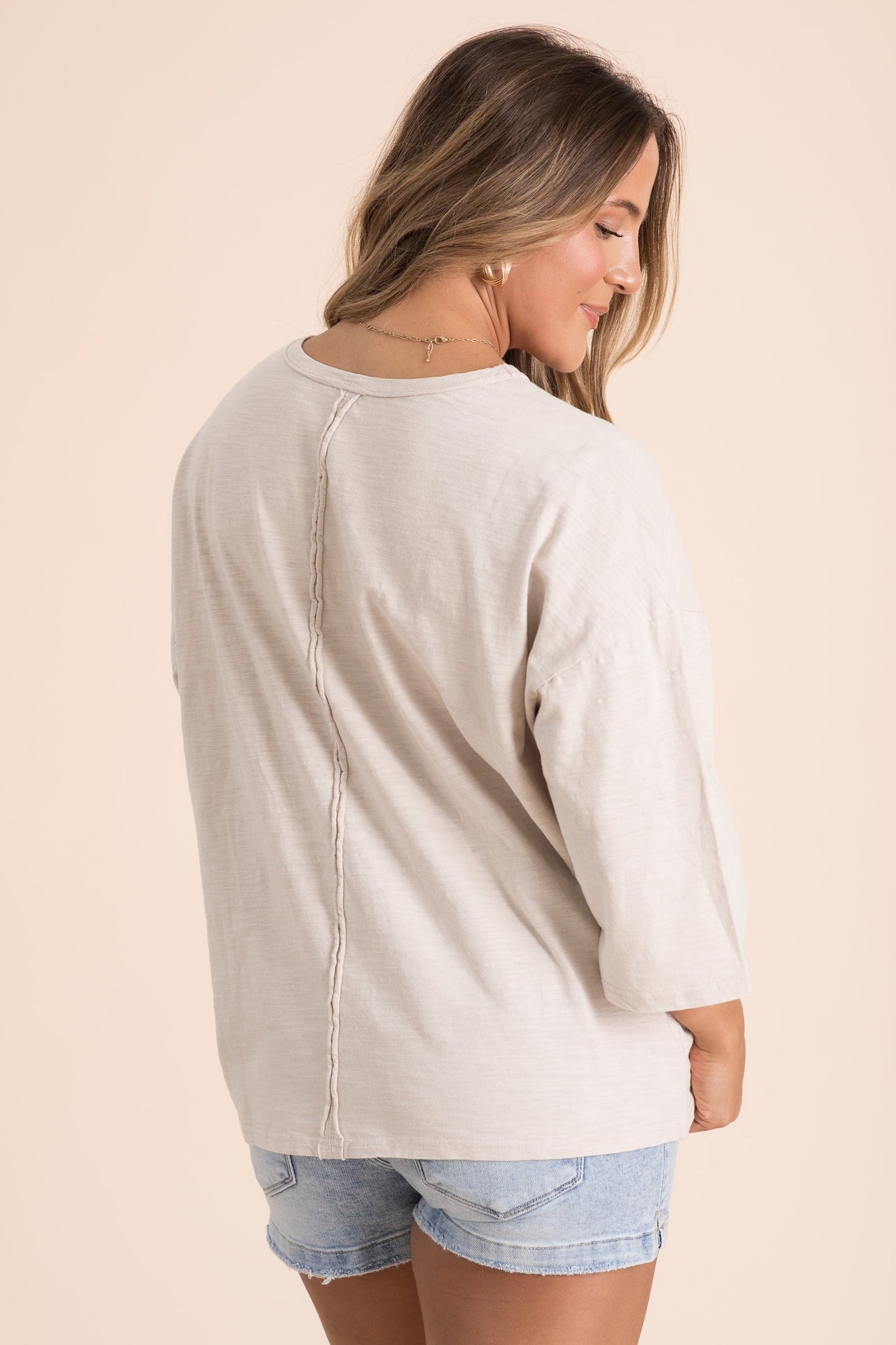 Beige Patchwork Mineral Washed Knit Top
