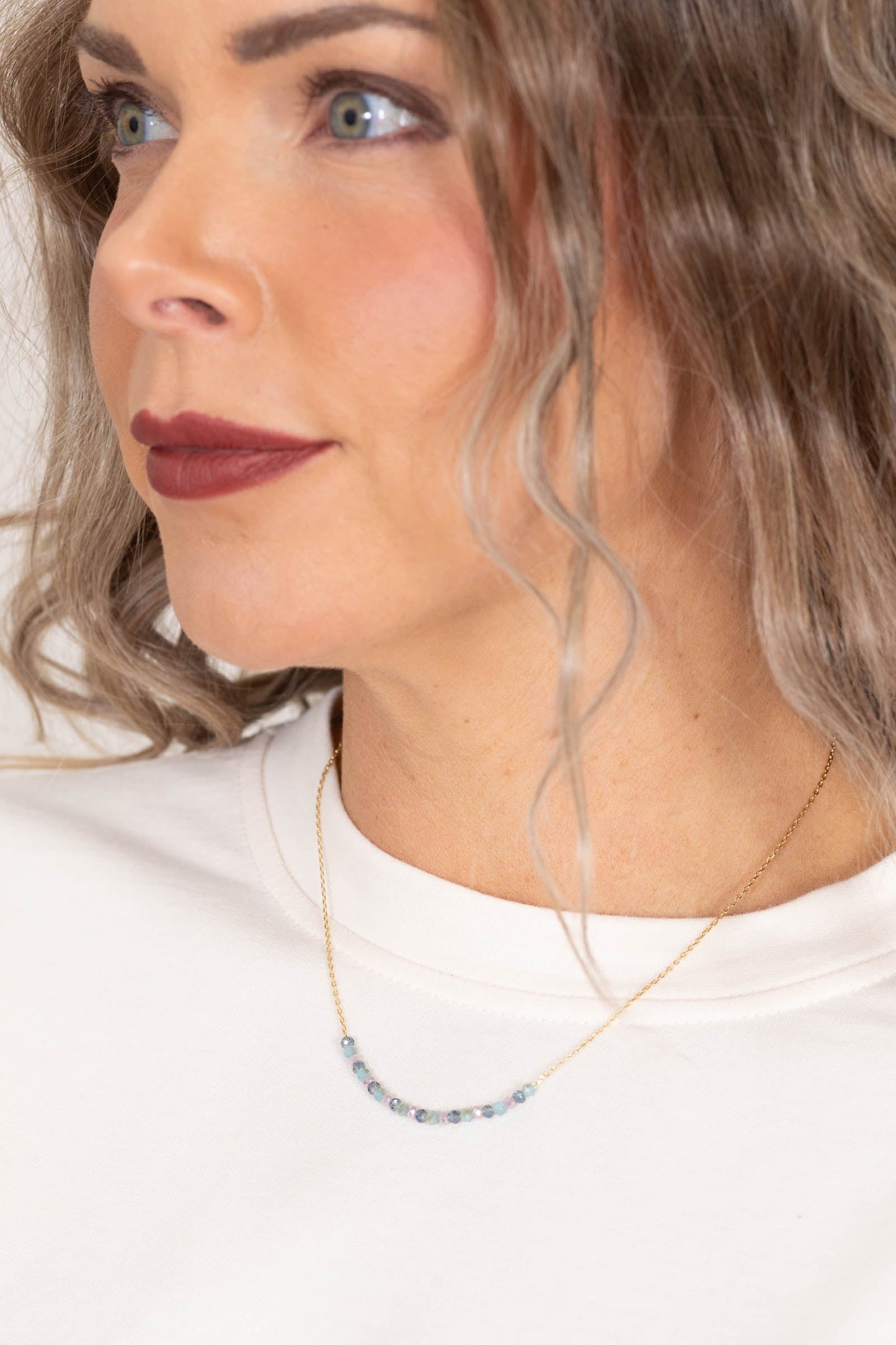 Aqua And Navy Crystal Accented Necklace