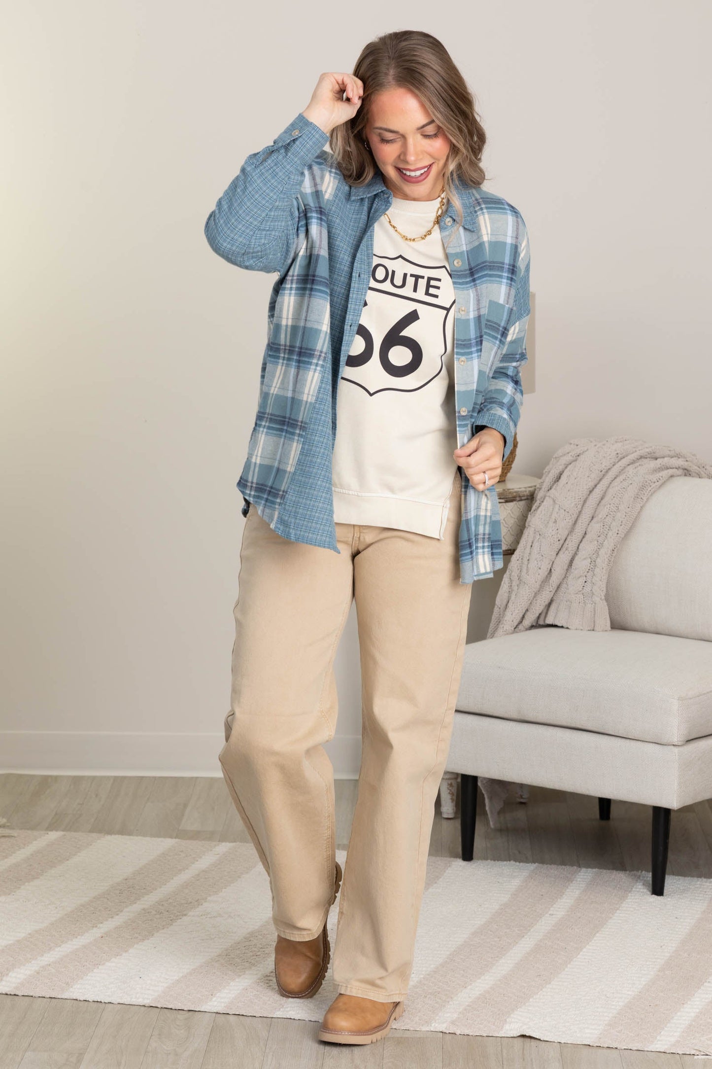 Beige Route 66 Long Sleeve Knit Top