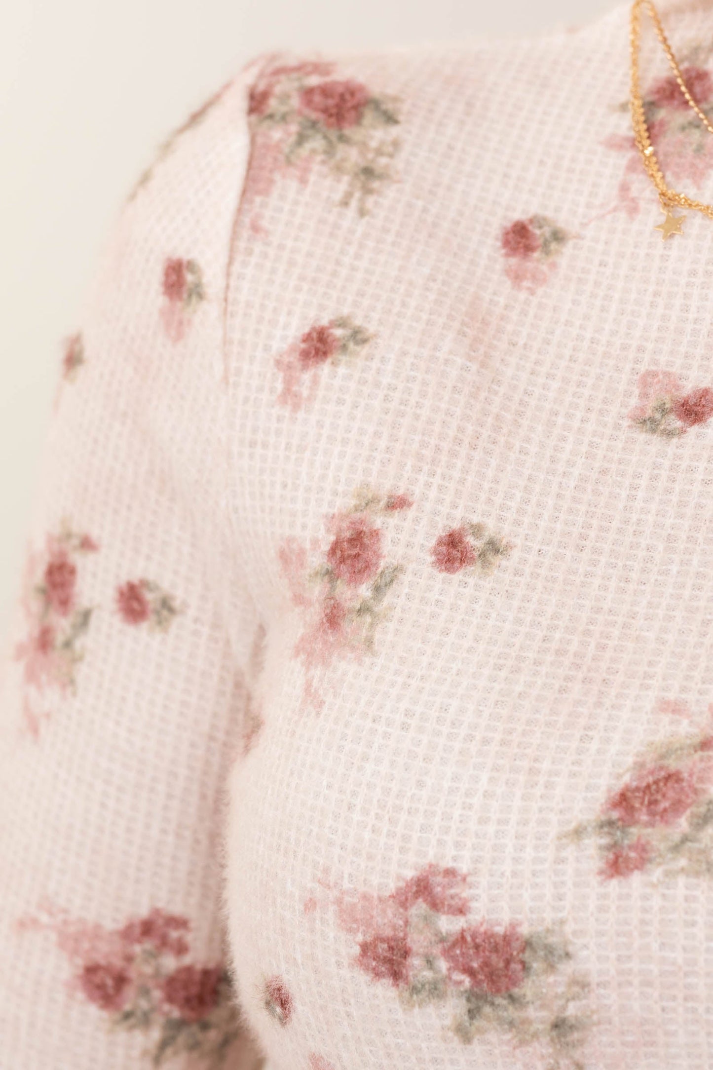 Beige Soft Floral Thumbhole Knit Top