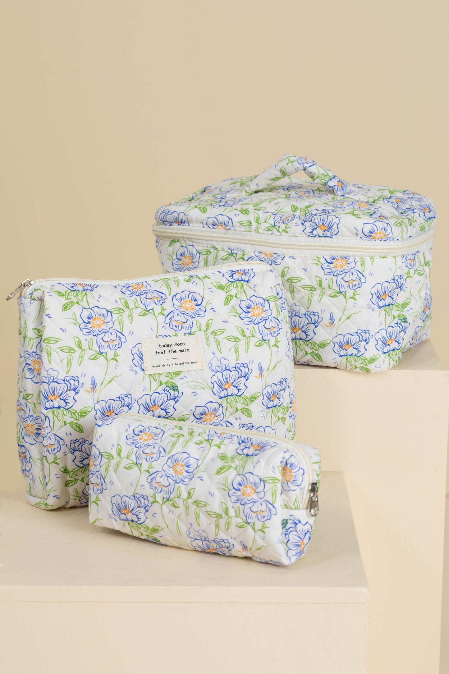 3 Piece Cotton Quilted Makeup Bags