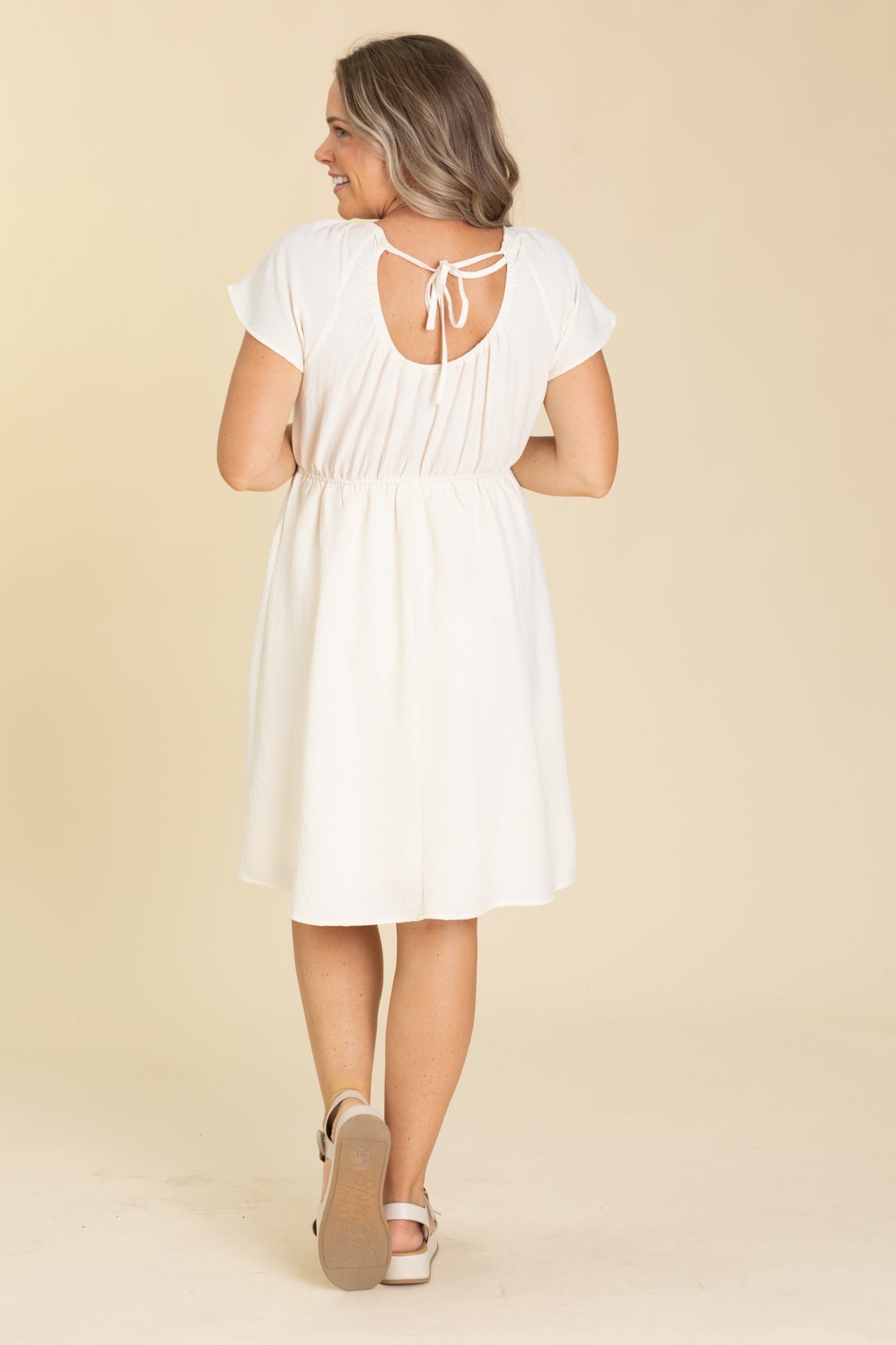Beige Butterfly Sleeve Open Back Dress