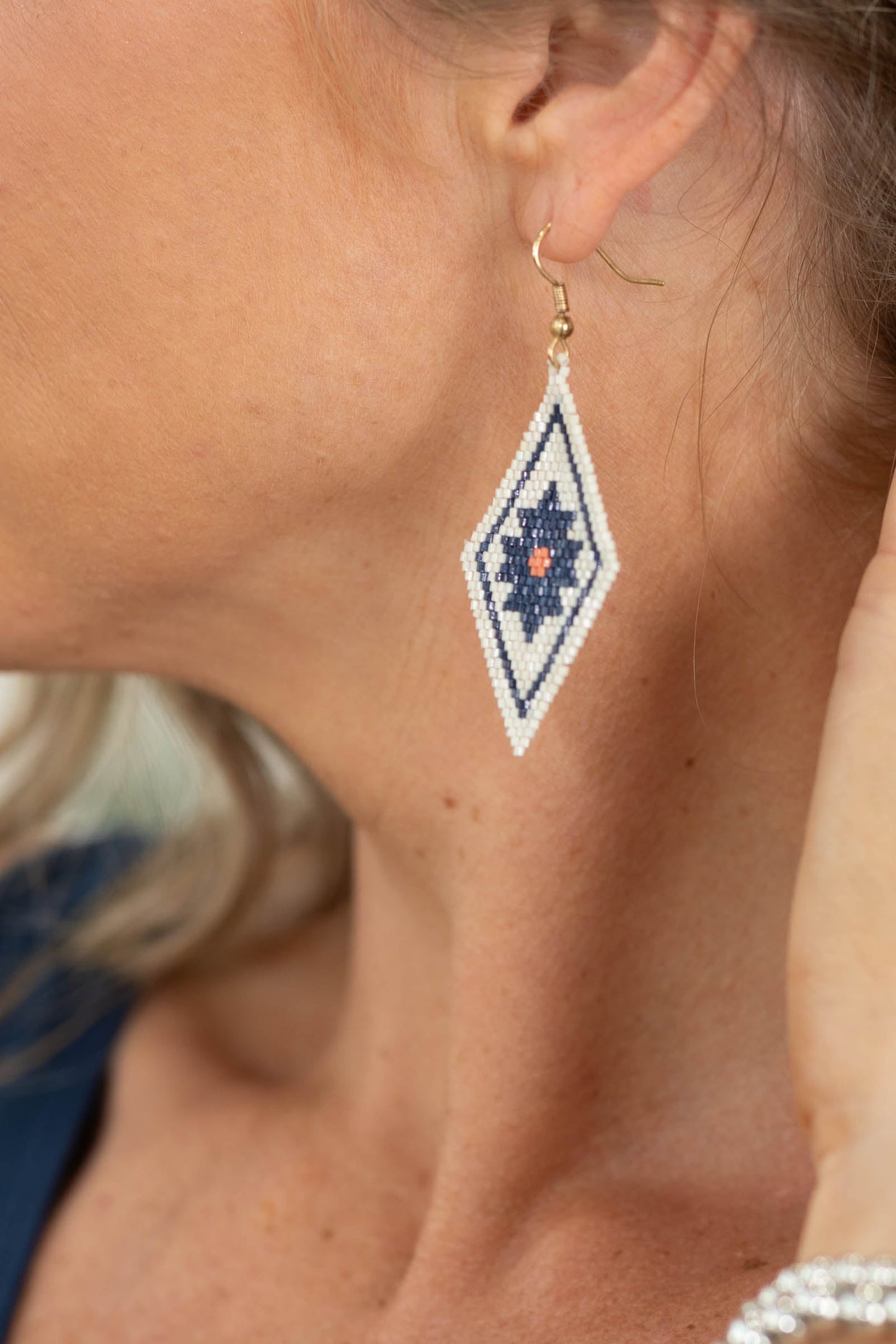 Beige And Navy Roaming Sky Earrings