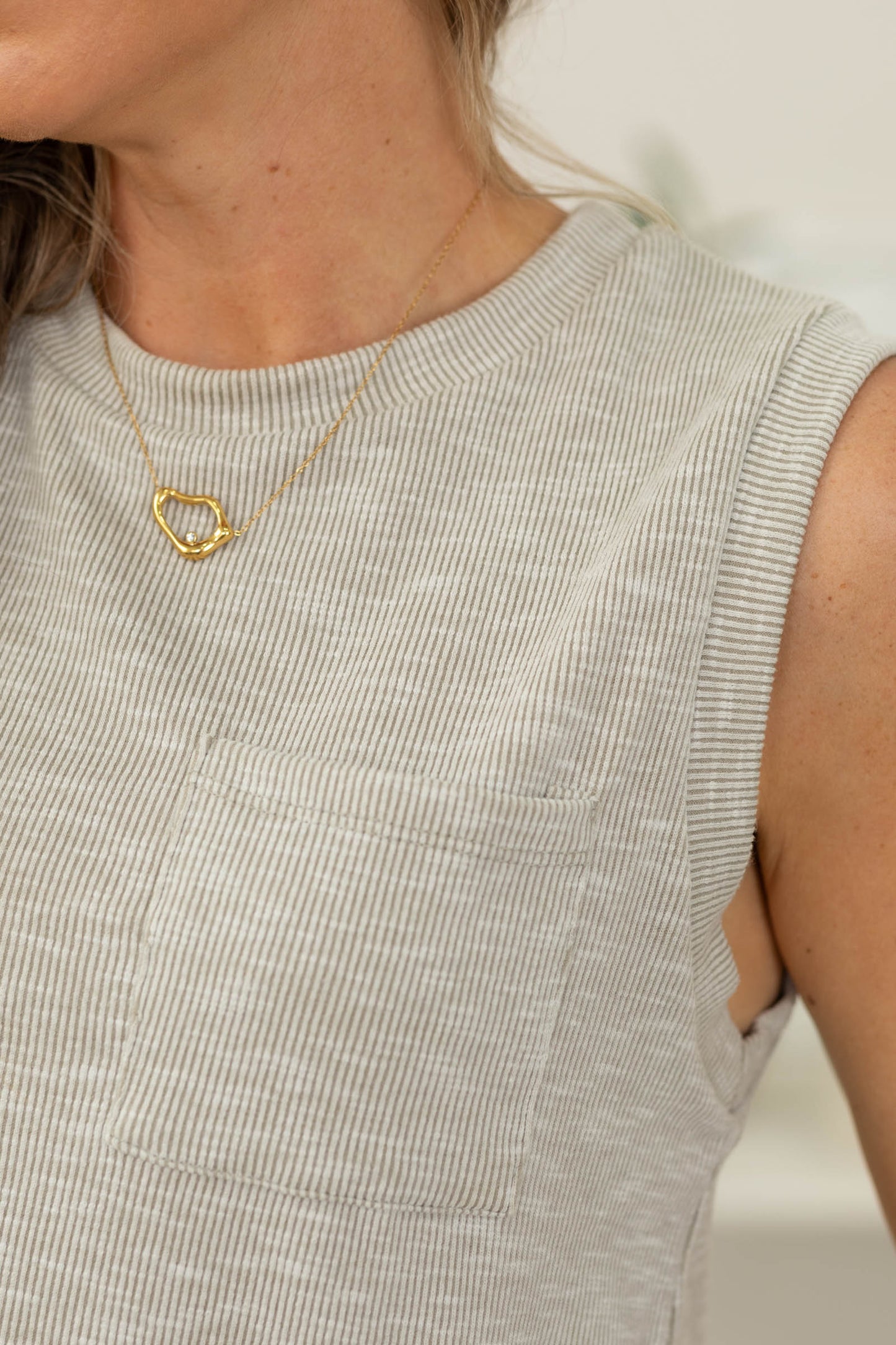 Beige Front Pocket Knit Tank Top