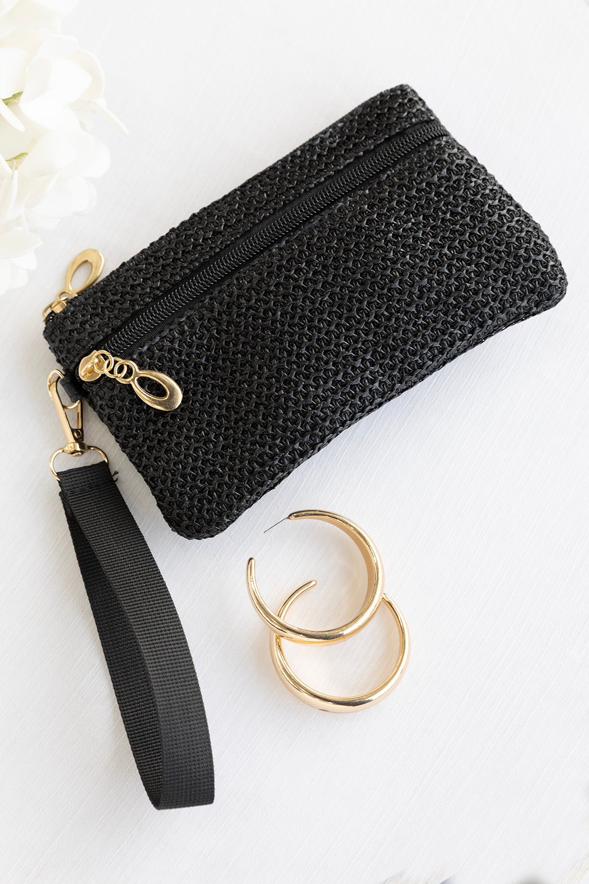 Black Boho Woven Wristlet Wallet