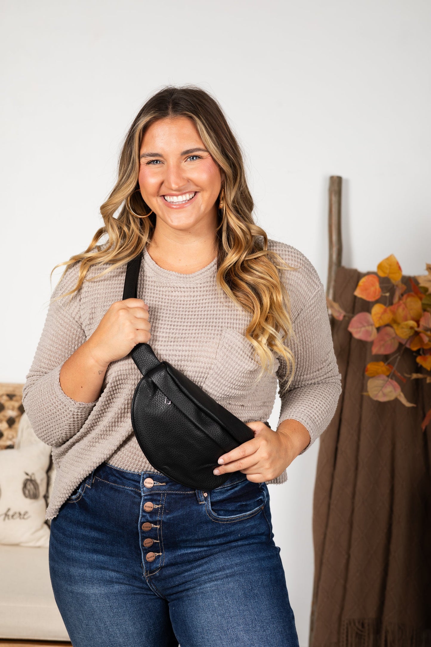 Black Vegan Leather Crossbody Belt Bag