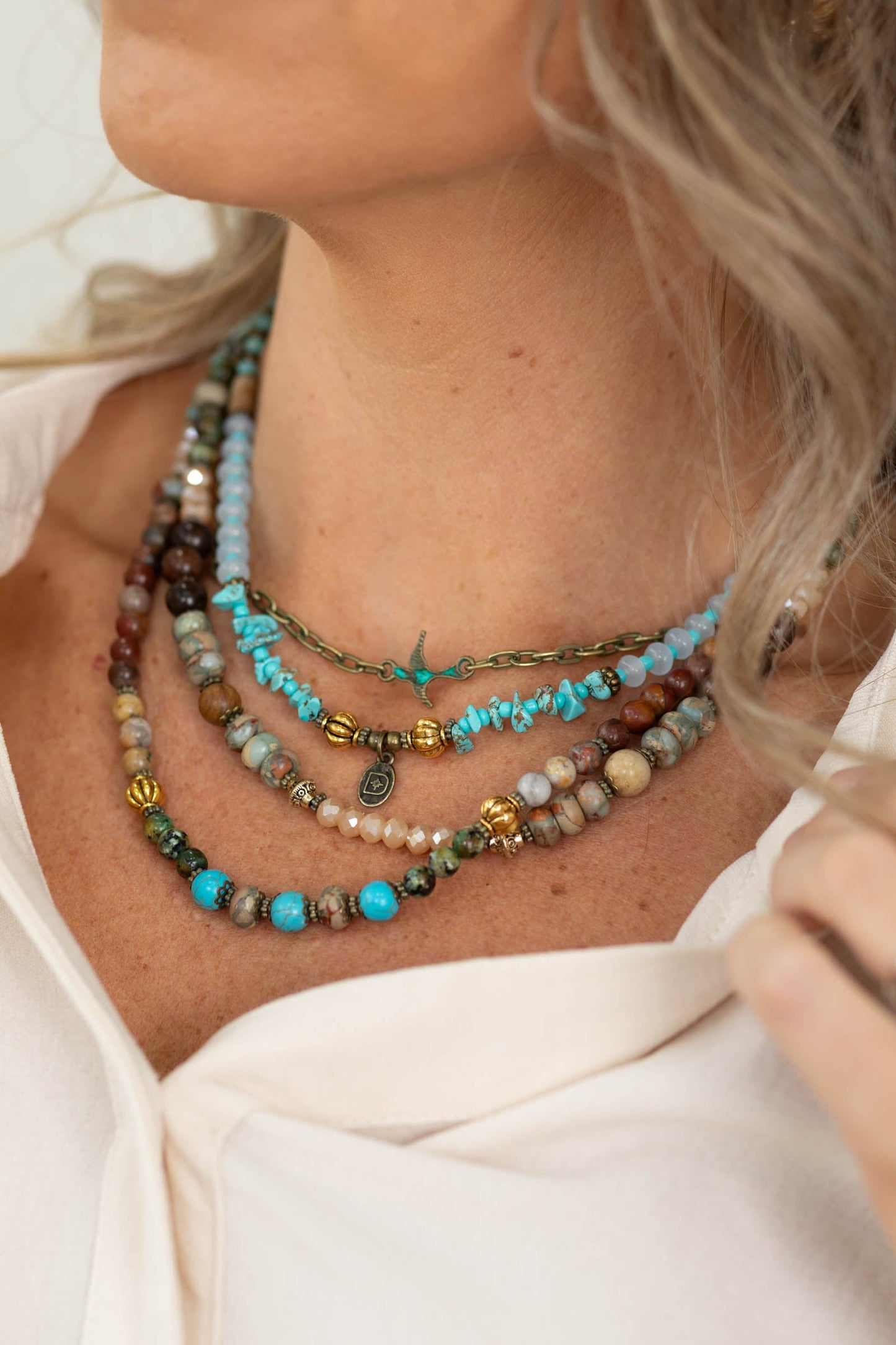 Bronze 3 Layered With Bird Necklace