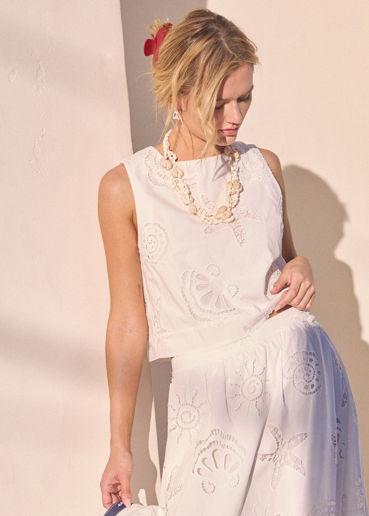 LENA SLEEVELESS EYELET TOP
