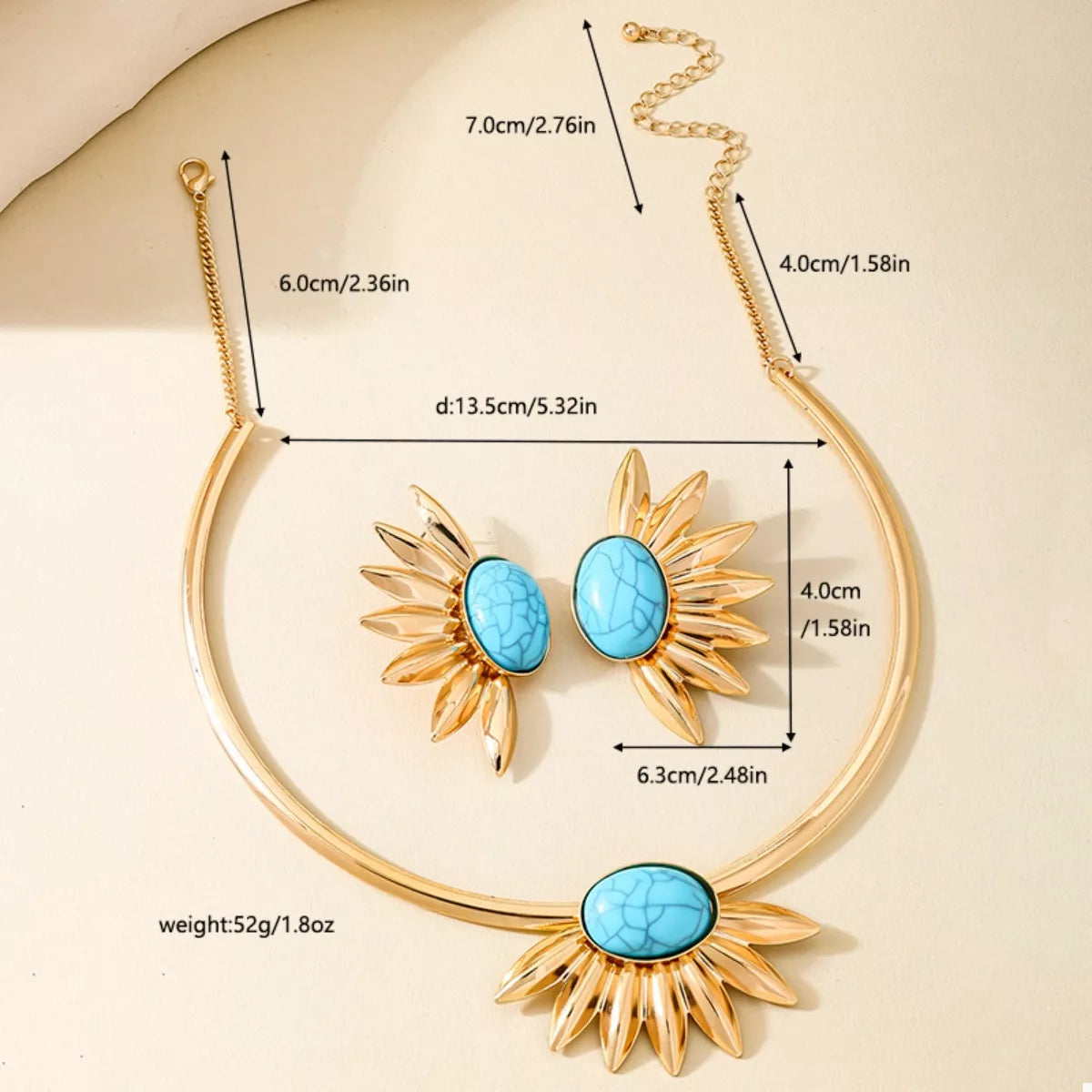 Turquoise Sunflower Necklace and Earrings Jewelry Set
