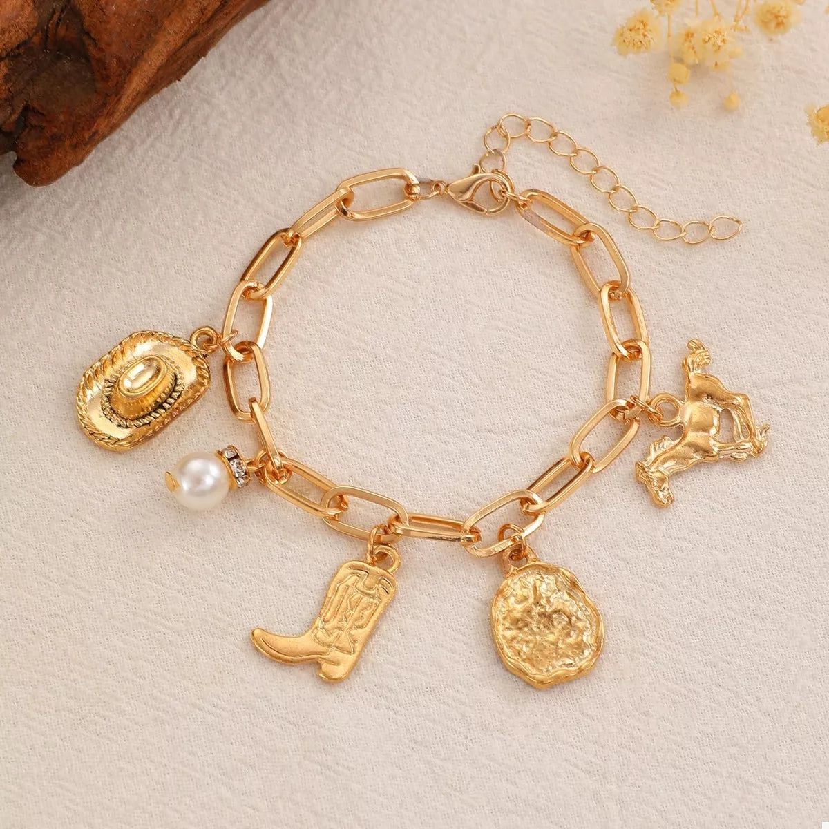 18K Gold-Plated Charm Necklace and Bracelet Jewelry Set