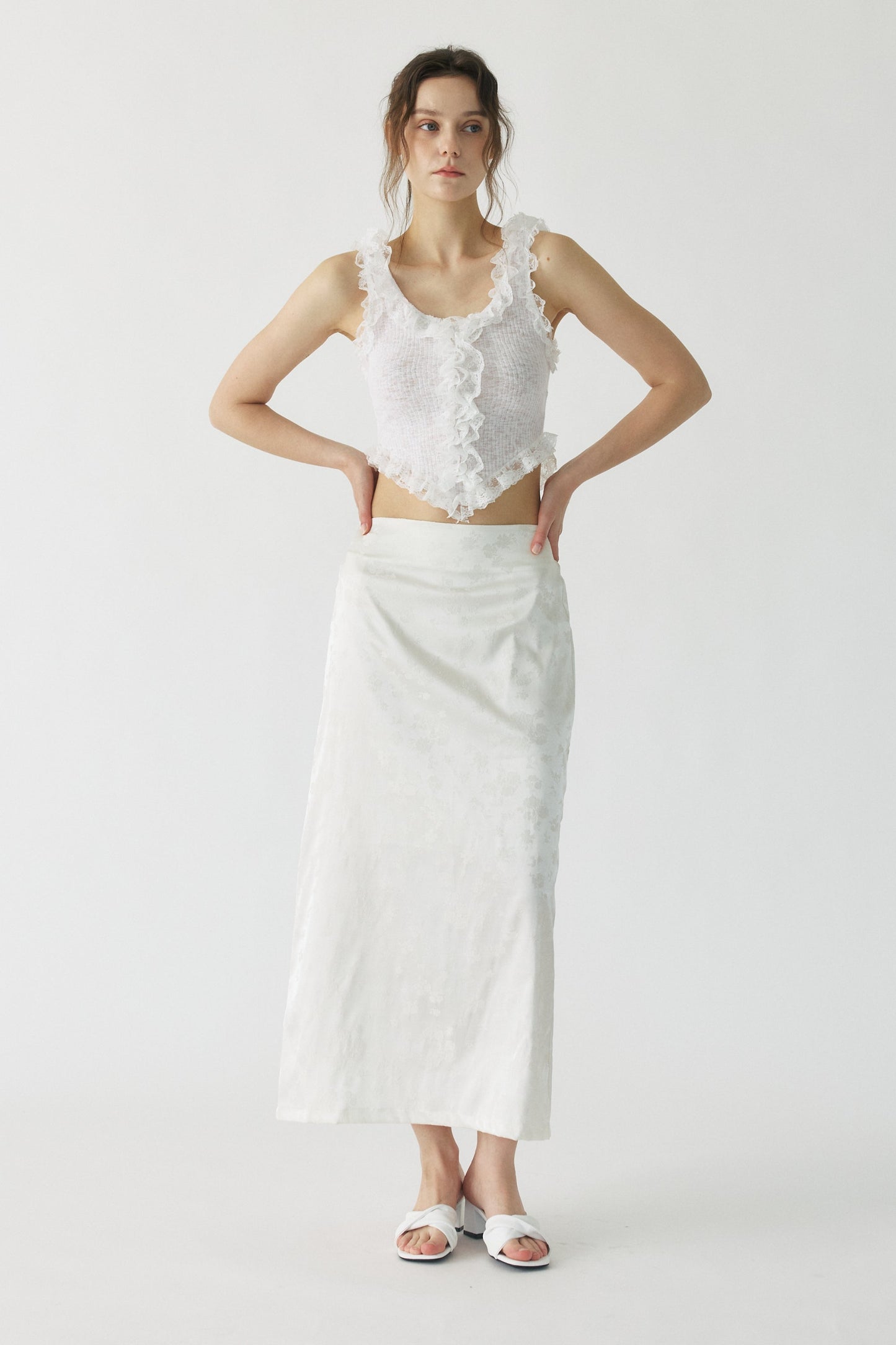 Rosalie Satin Jacquard Midi Skirt