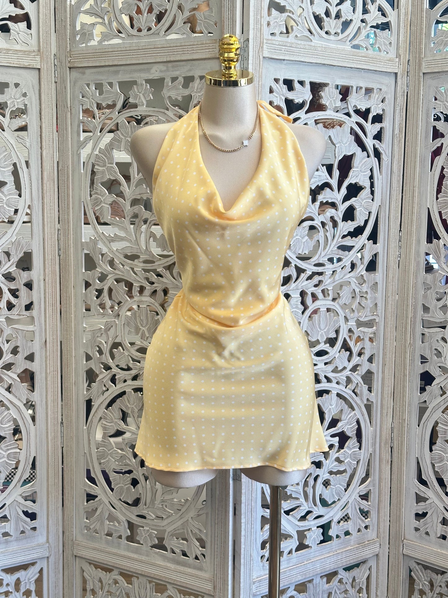 Butter Polka Dot Mini Dress- No Estira, Not Stretchy