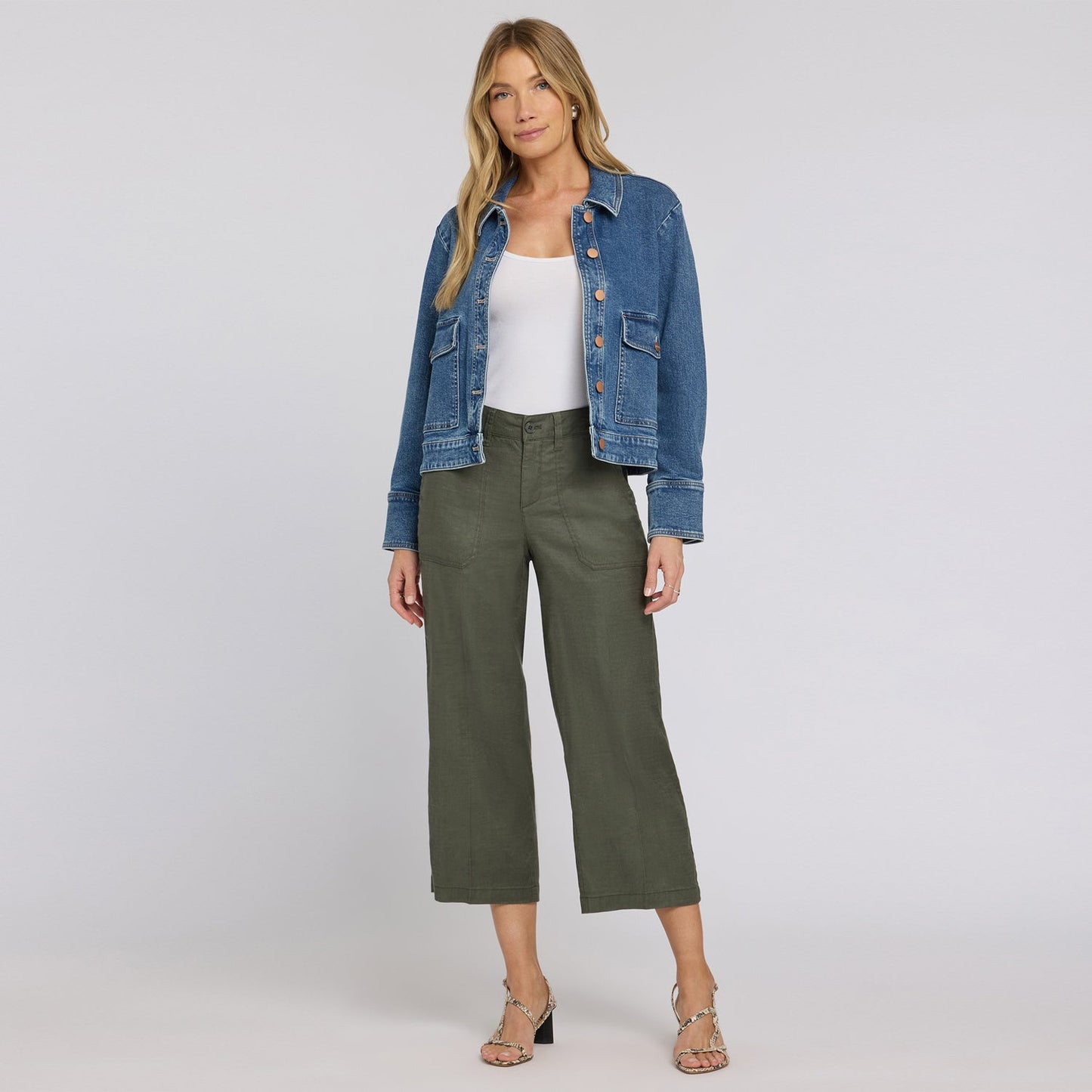 Wide Leg Cargo Capri Pants - Desert Green