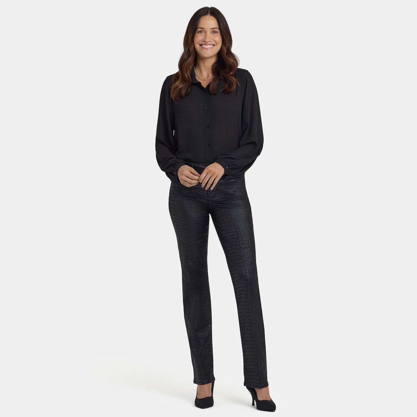 Python Coated Marilyn Straight Jeans - Black Coated Python
