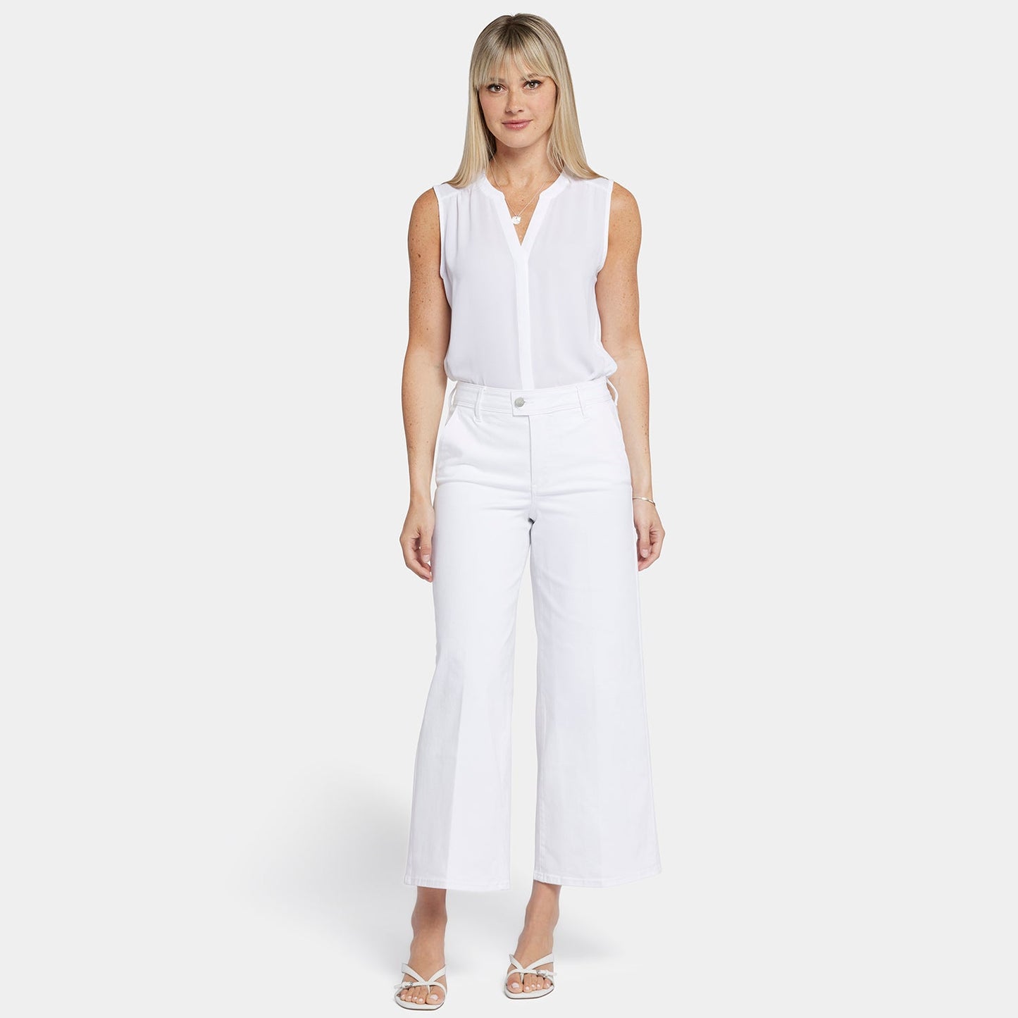 Mona Wide Leg Trouser Ankle Jeans - Optic White