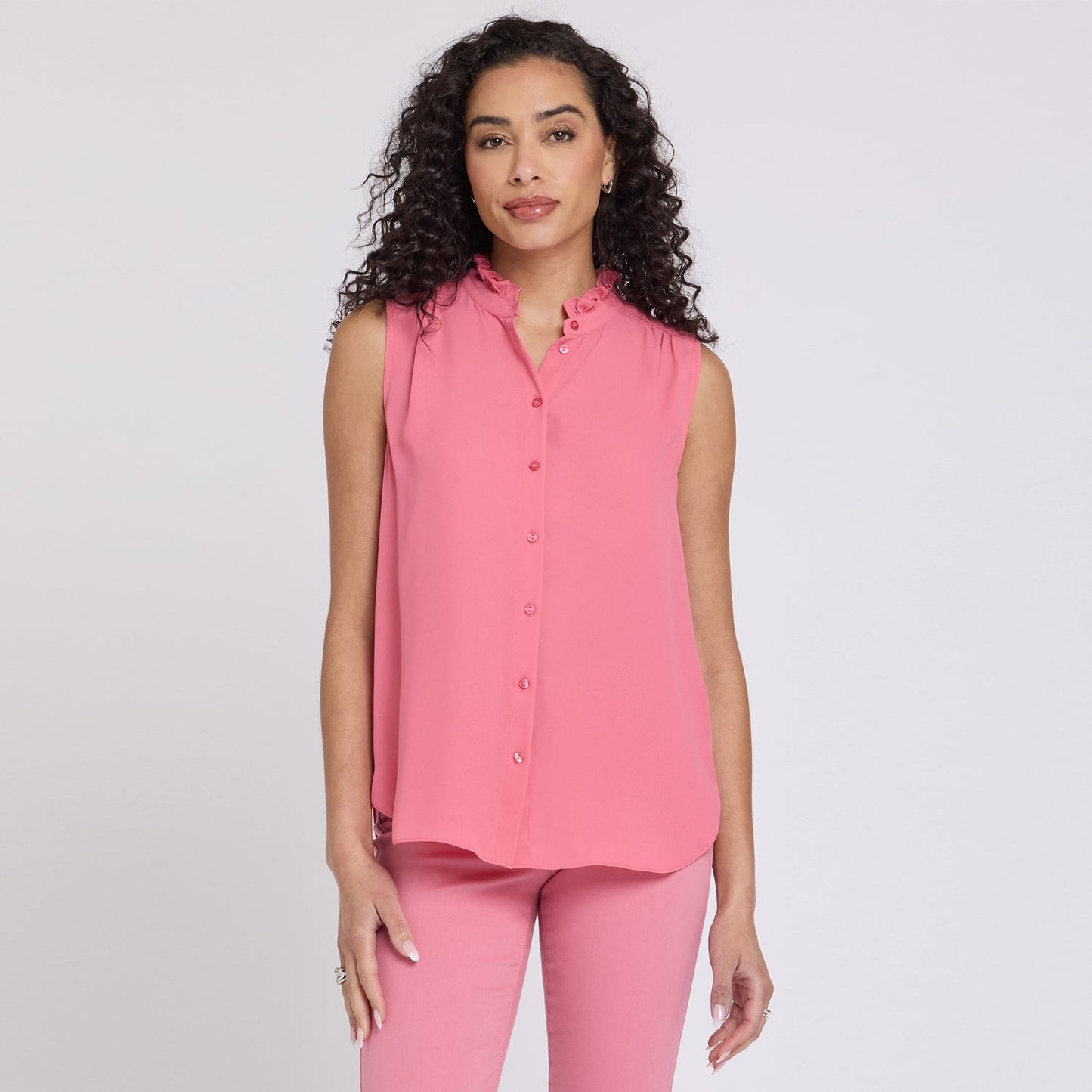 Sleeveless Ruffle Neck Blouse - Desert Rose