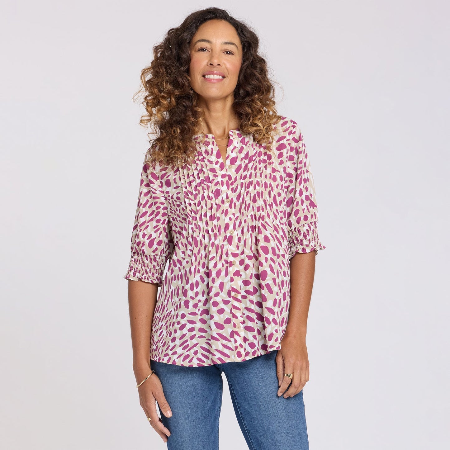 Pleated Short Sleeved Blouse - Sandcastles
