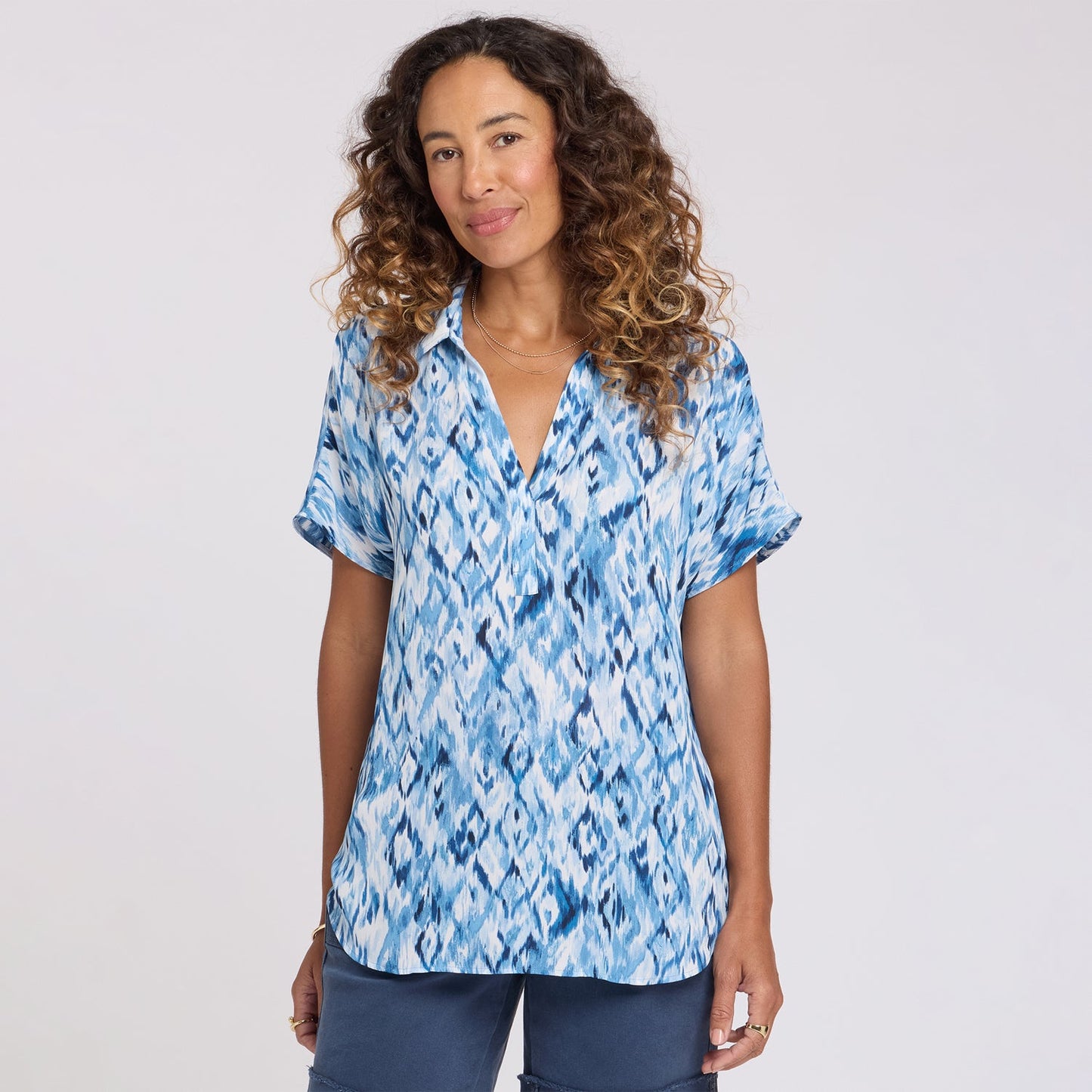 Becky Short Sleeved Blouse - Blue Visions