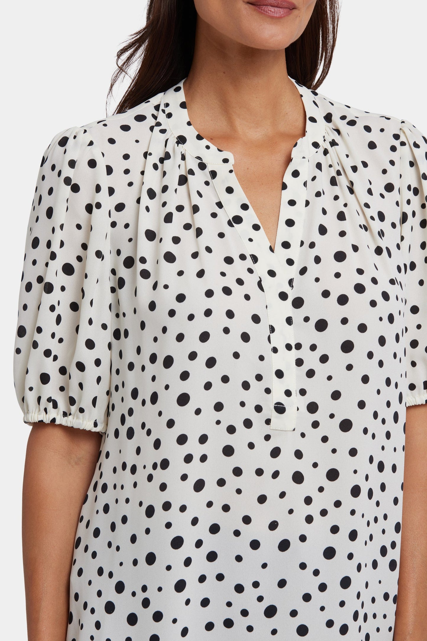 Short Puff Sleeved Popover Top - Josephine Dots