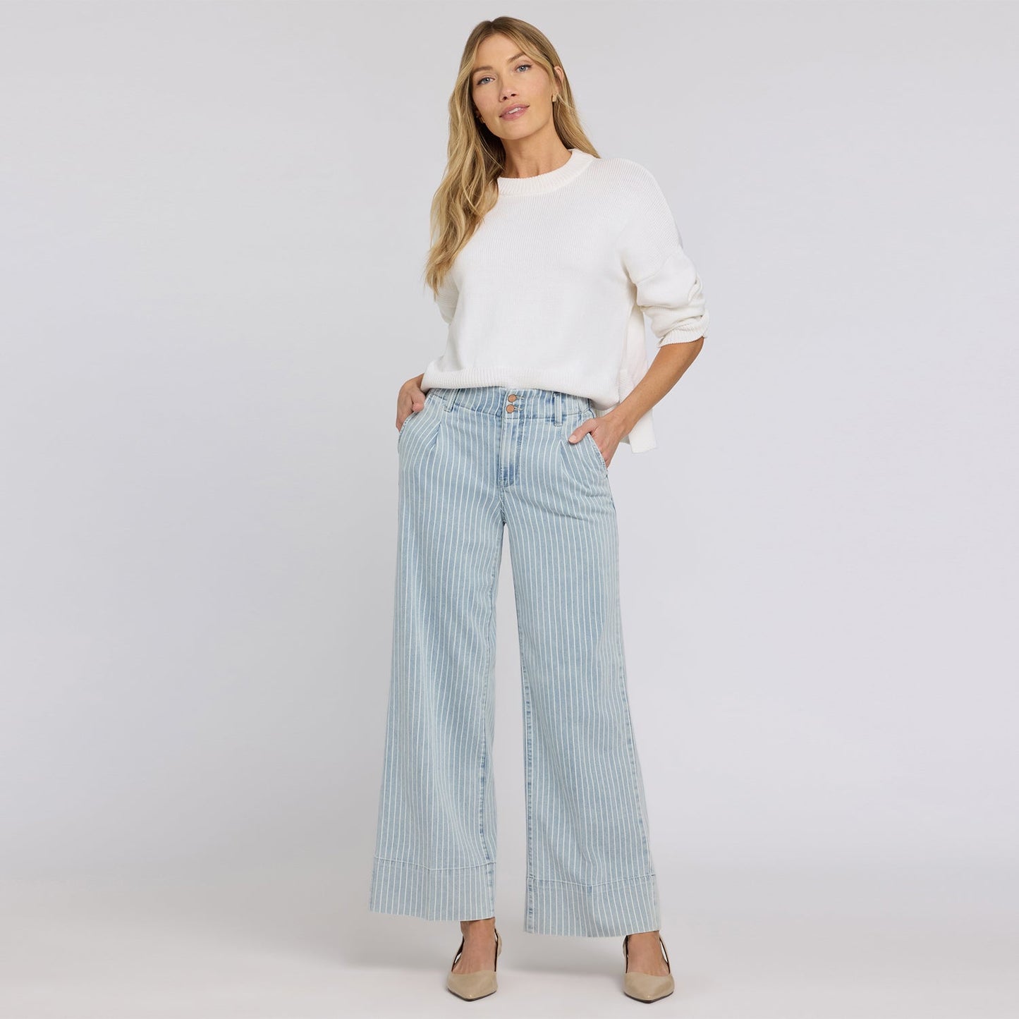 Simone Wide Leg Jeans - Azure Stripe