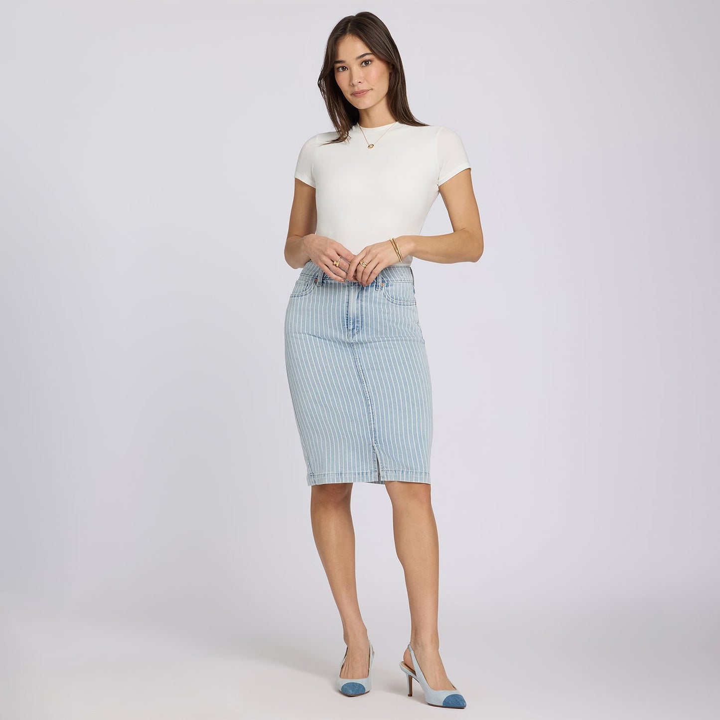 High Rise Denim Skirt - Azure Stripe