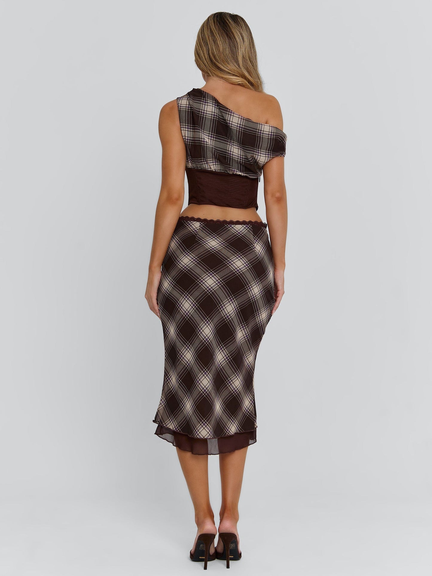 NARELLE MIDI SKIRT BROWN CHECK