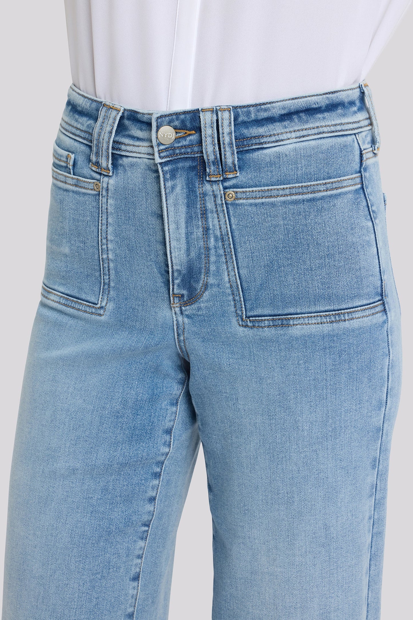 Brigitte Wide Leg Capri Jeans In Petite - Mist Springs