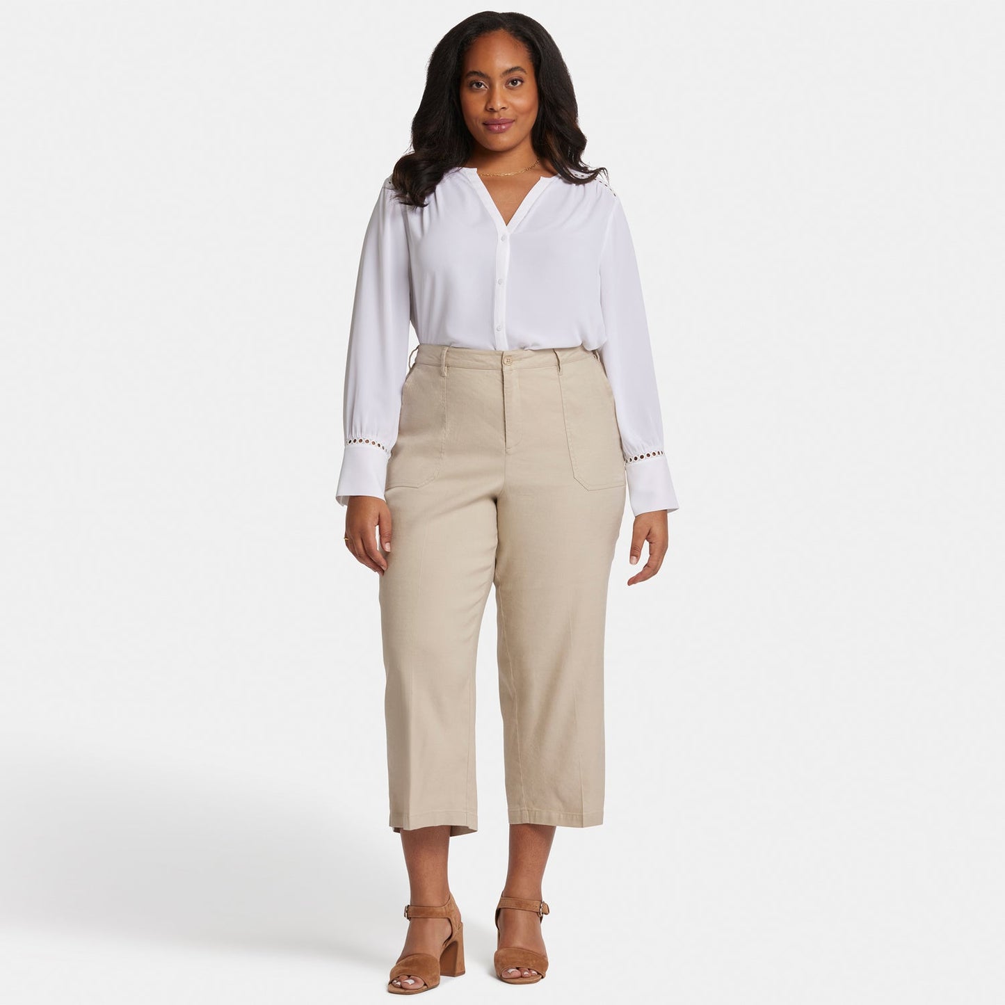 Wide Leg Cargo Capri Pants In Plus Size - Feather