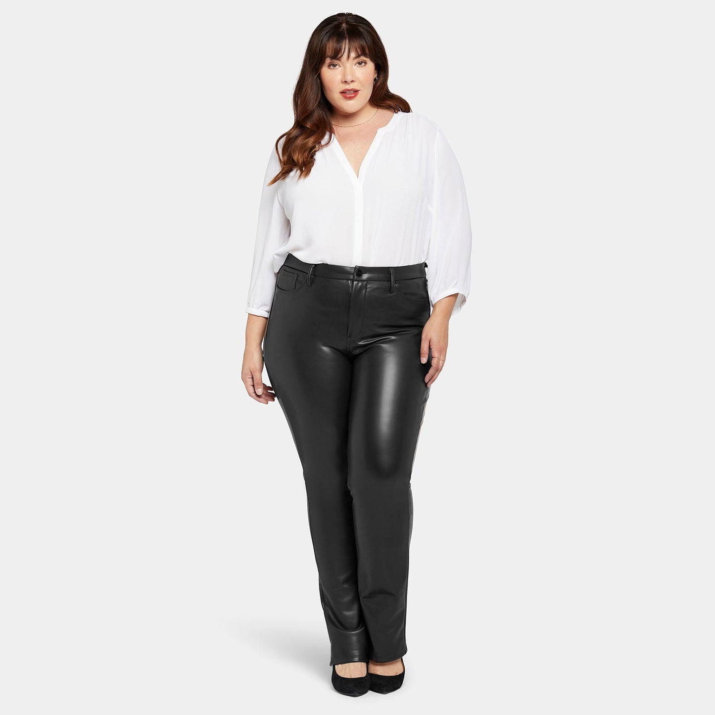 Faux Leather Marilyn Straight Pants In Plus Size - Black